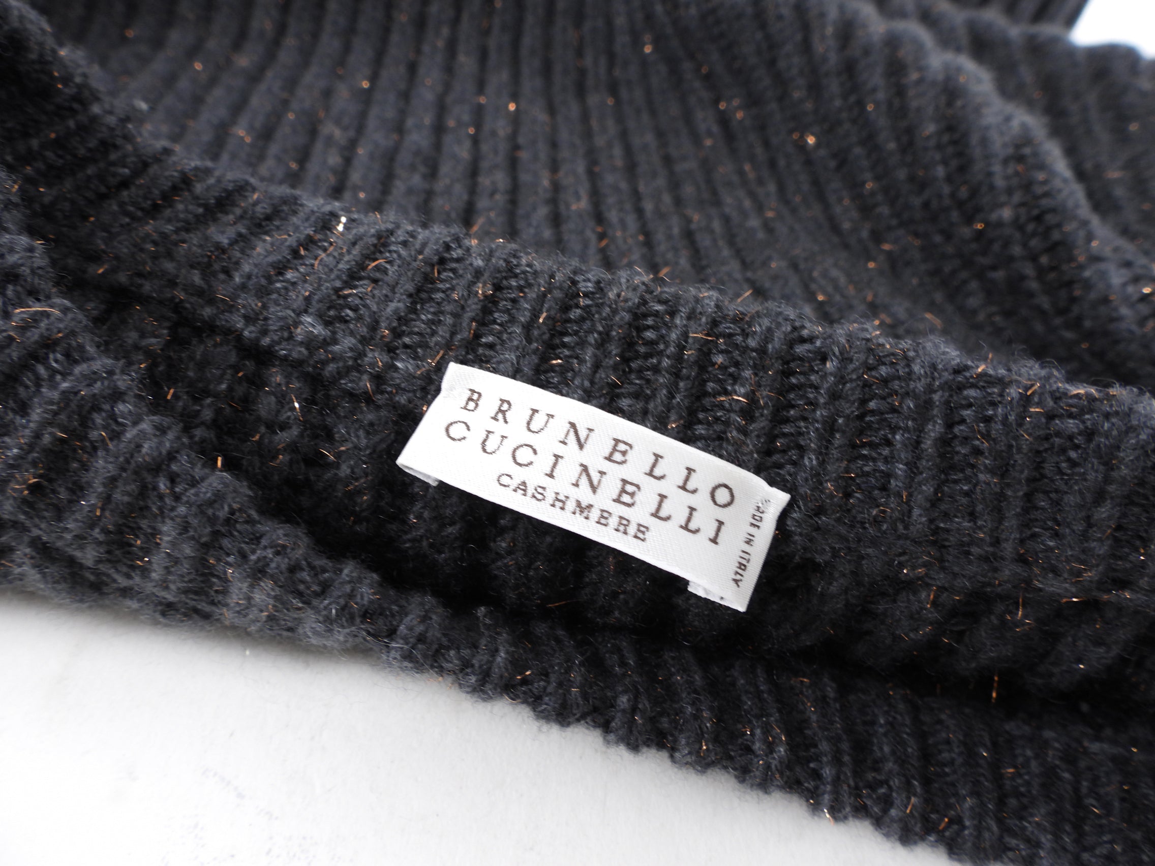 Brunello Cucinelli Smoke Grey Cashmere Sweater with Copper Fleck Thread - S