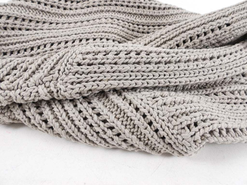 Brunello Cucinelli Grey Crop Knit Sweater with Cuffed Sleeves - S