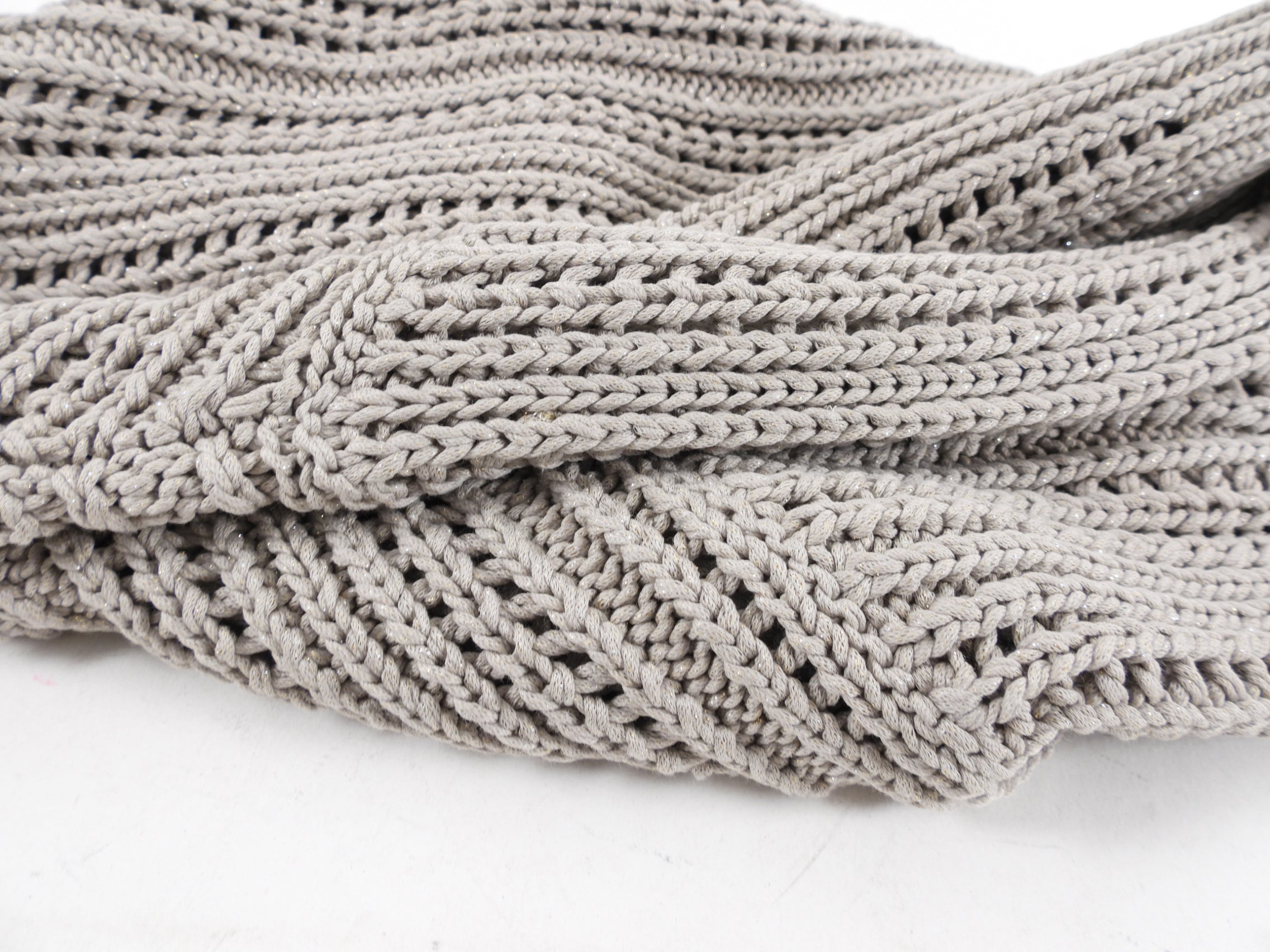 Brunello Cucinelli Grey Crop Knit Sweater with Cuffed Sleeves - S