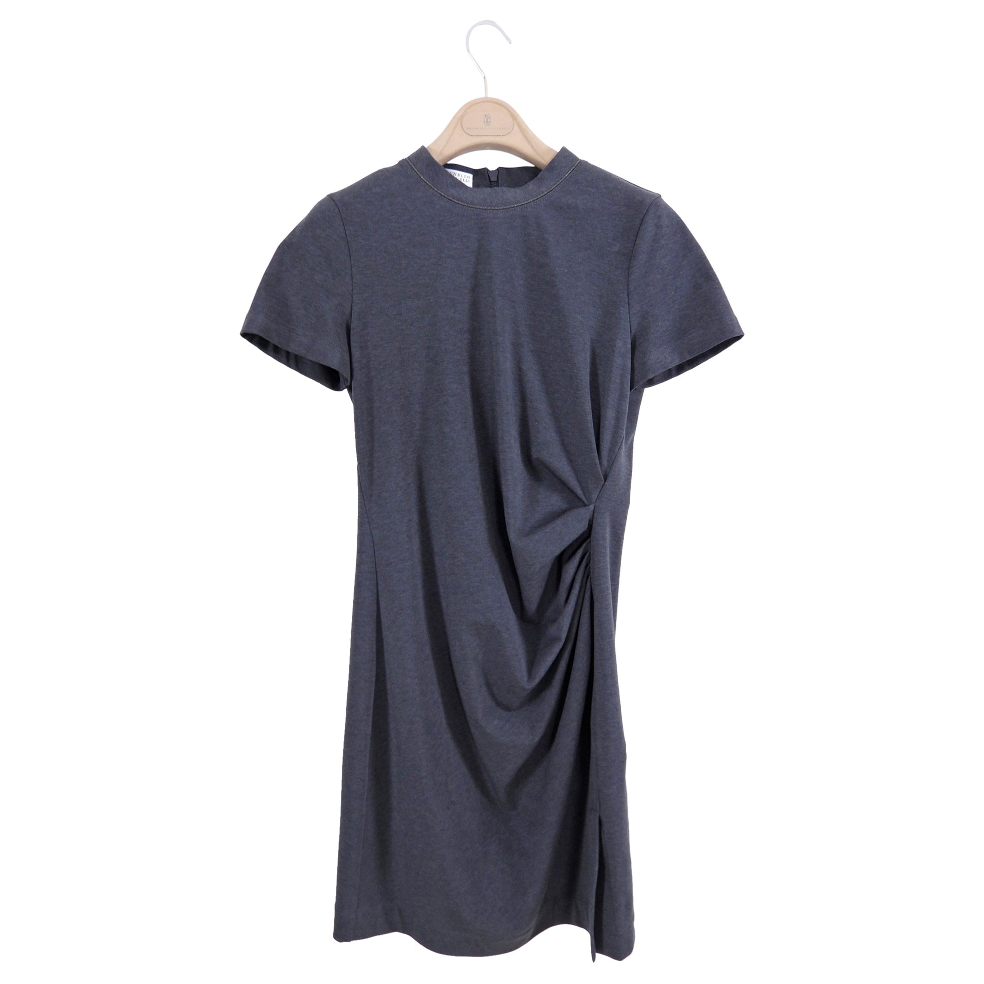 Brunello Cucinelli Grey Jersey Short Sleeve Dress - S / 6