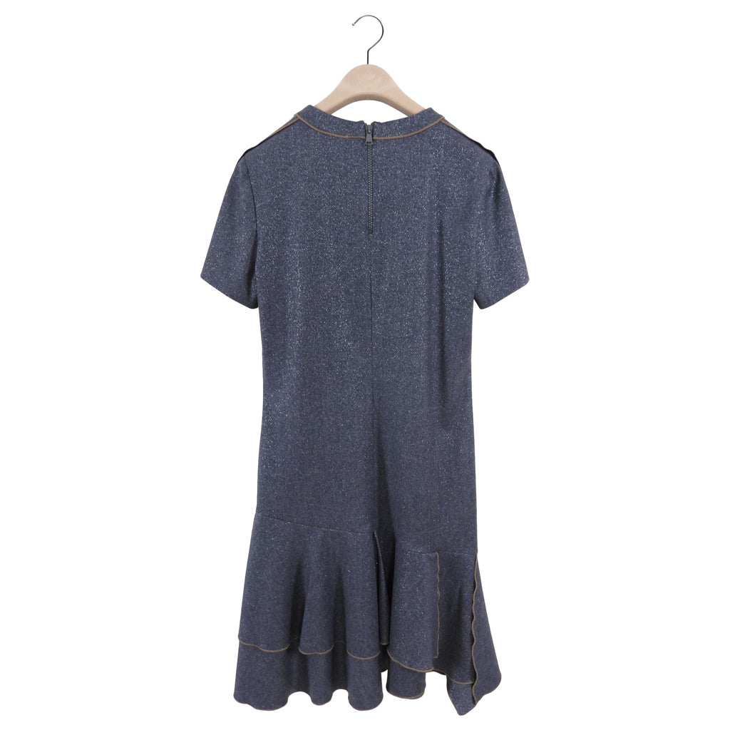 Brunello Cucinelli Grey Shimmer Monili Short Sleeve Dress - S