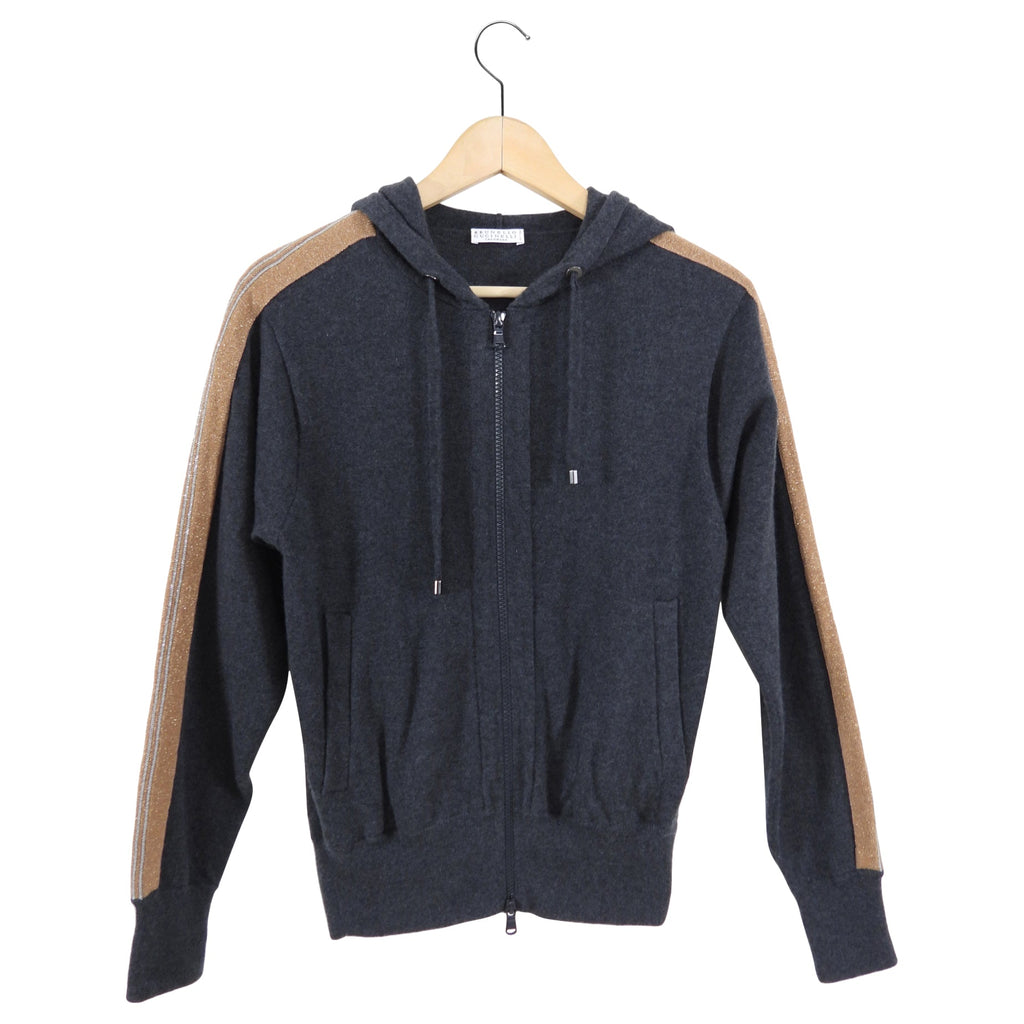 Brunello Cucinelli Grey and Copper Monili Cashmere Hoodie - S