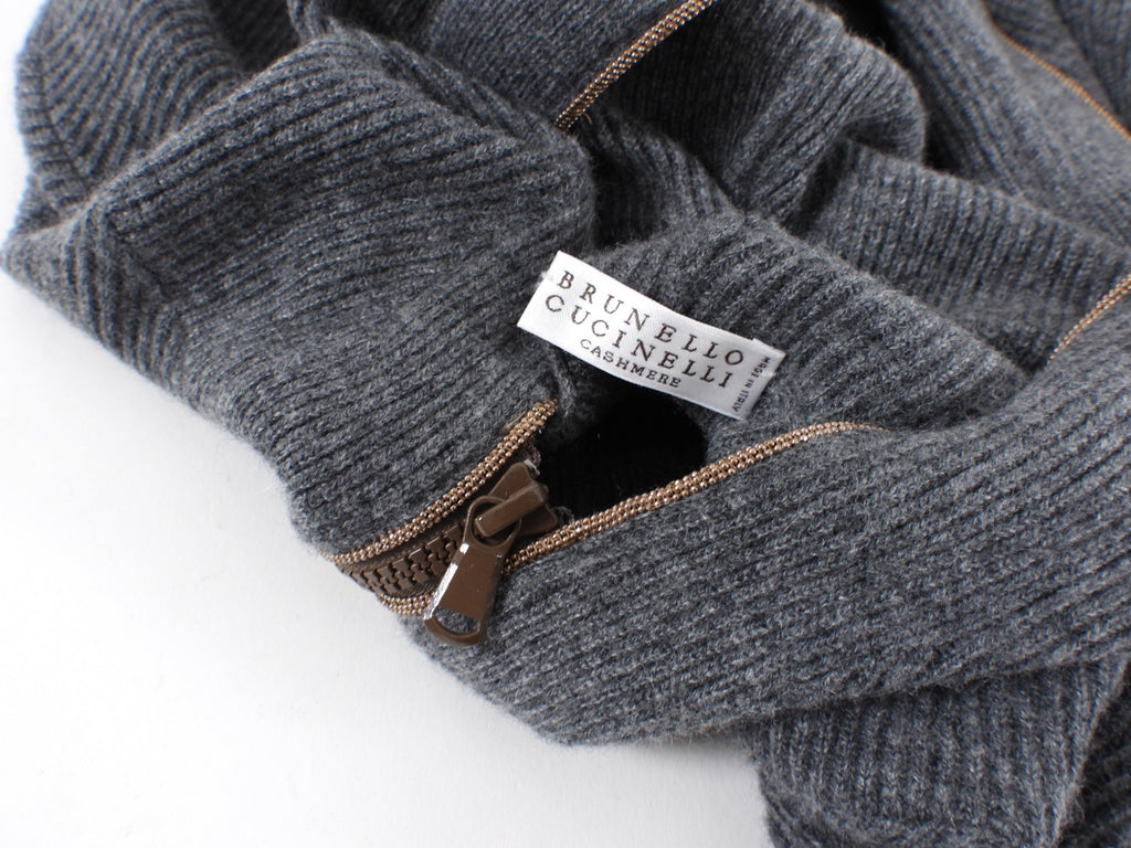 Brunello Cucinelli Grey Copper Monili Bead Hoodie Sweater - S