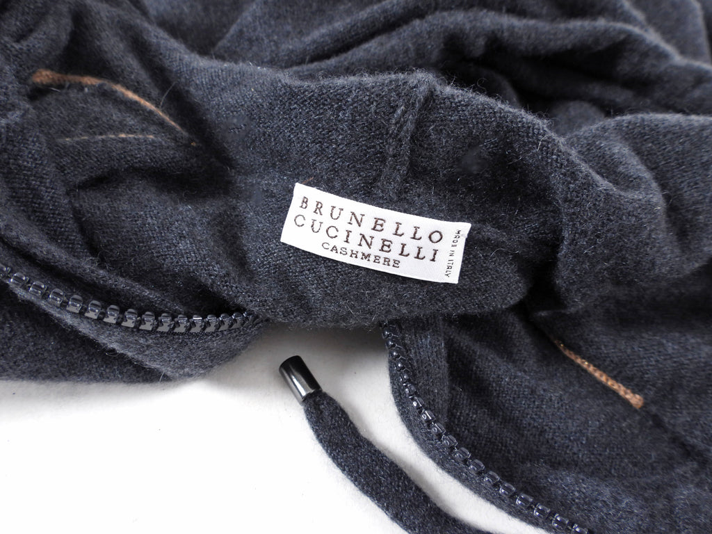 Brunello Cucinelli Grey and Copper Monili Cashmere Hoodie - S