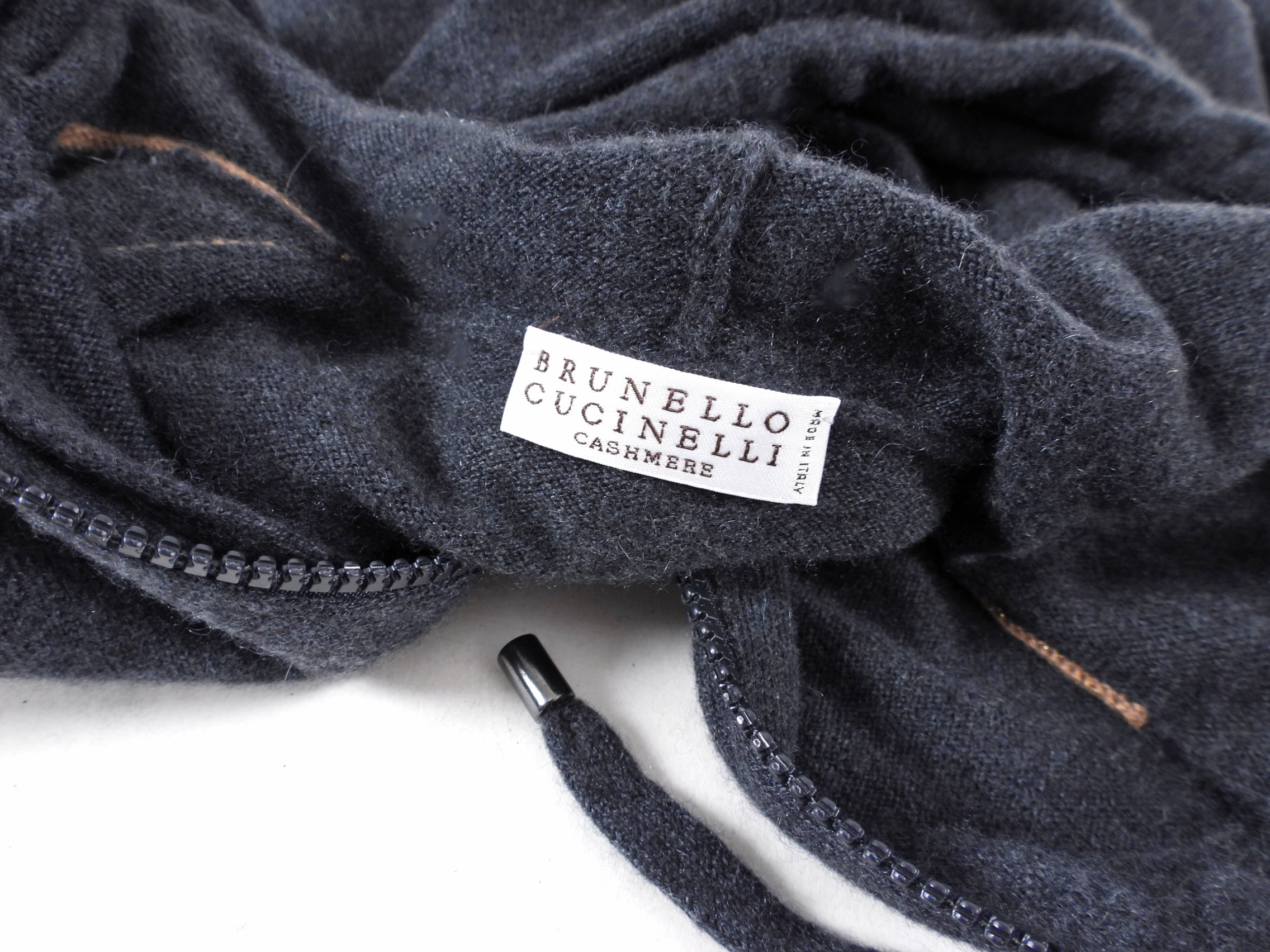 Brunello Cucinelli Grey and Copper Monili Cashmere Hoodie - S