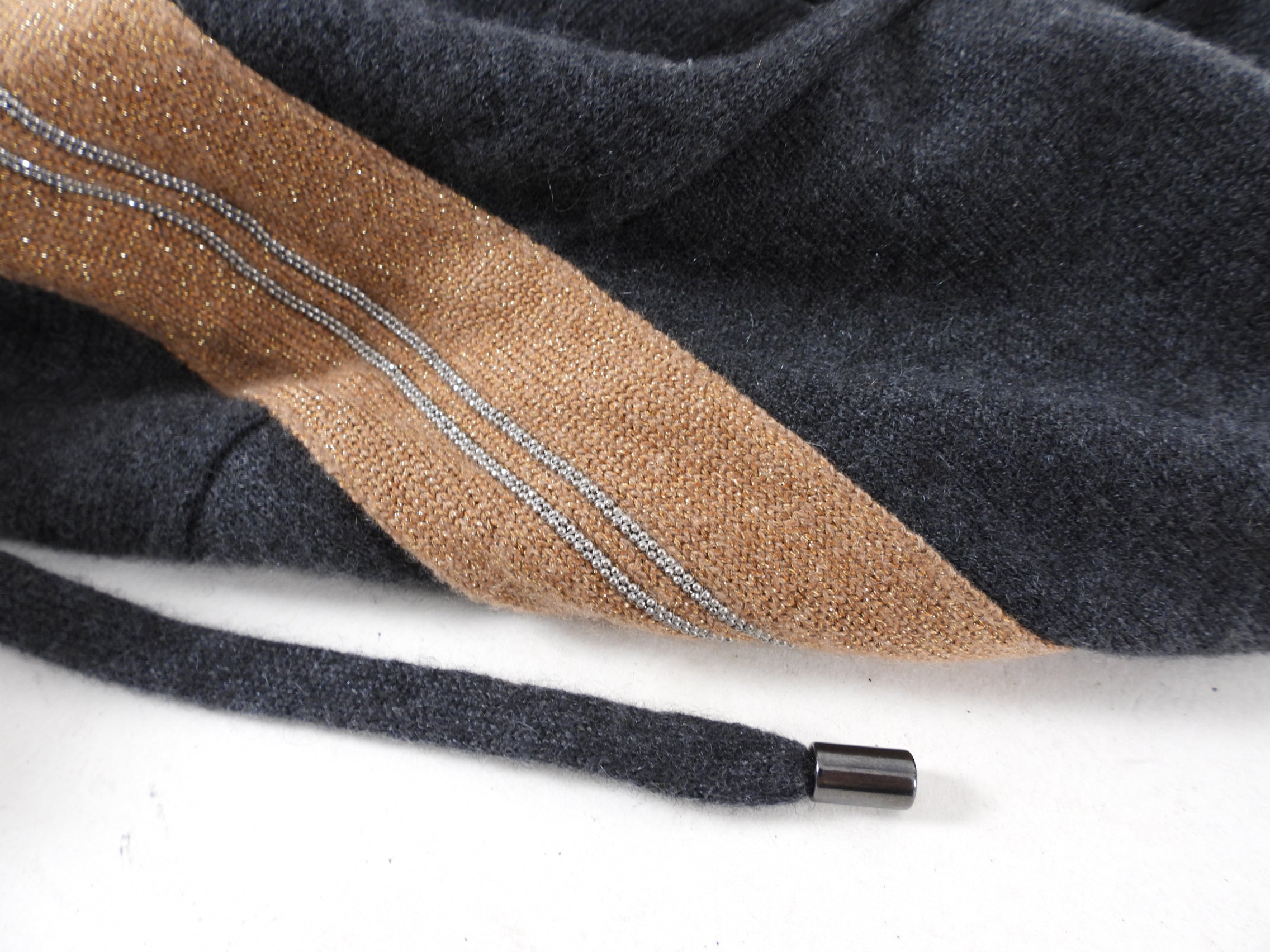 Brunello Cucinelli Grey and Copper Monili Cashmere Hoodie - S