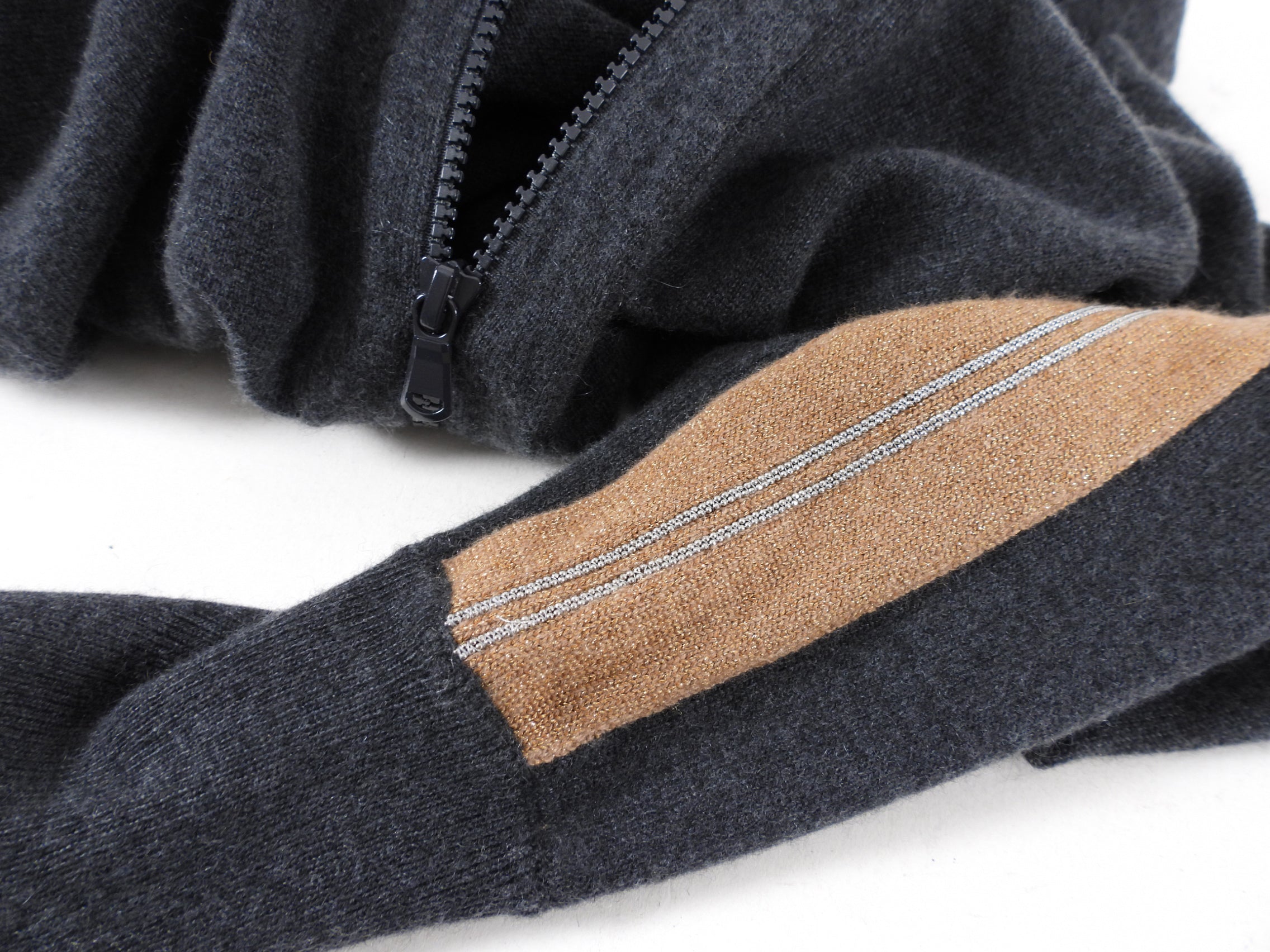 Brunello Cucinelli Grey and Copper Monili Cashmere Hoodie - S