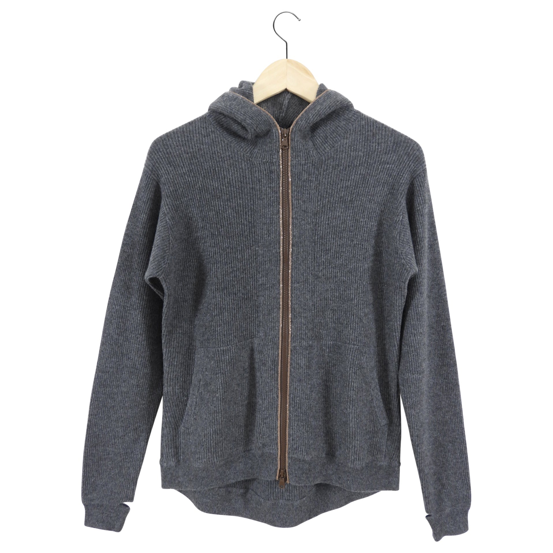 Brunello Cucinelli Grey Copper Monili Bead Hoodie Sweater - S