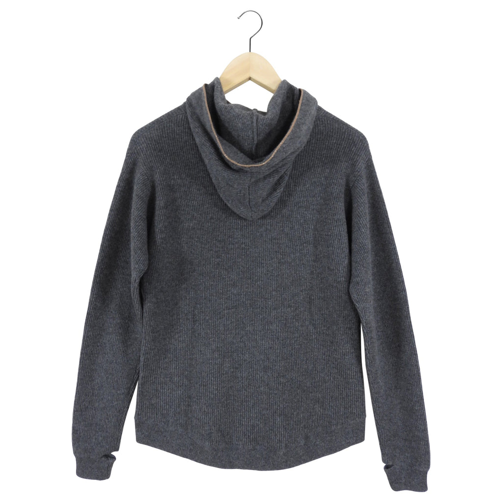 Brunello Cucinelli Grey Copper Monili Bead Hoodie Sweater - S