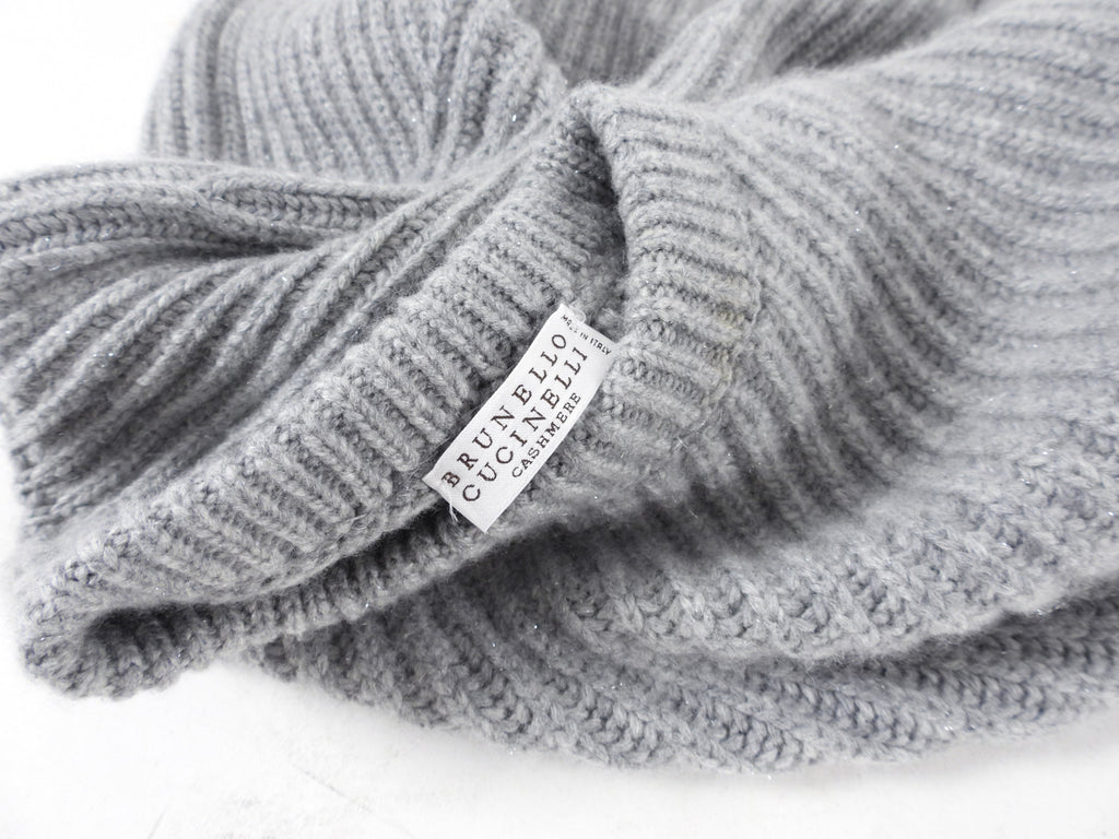 Brunello Cucinelli Light Grey Shimmer Cashmere Sweater - S