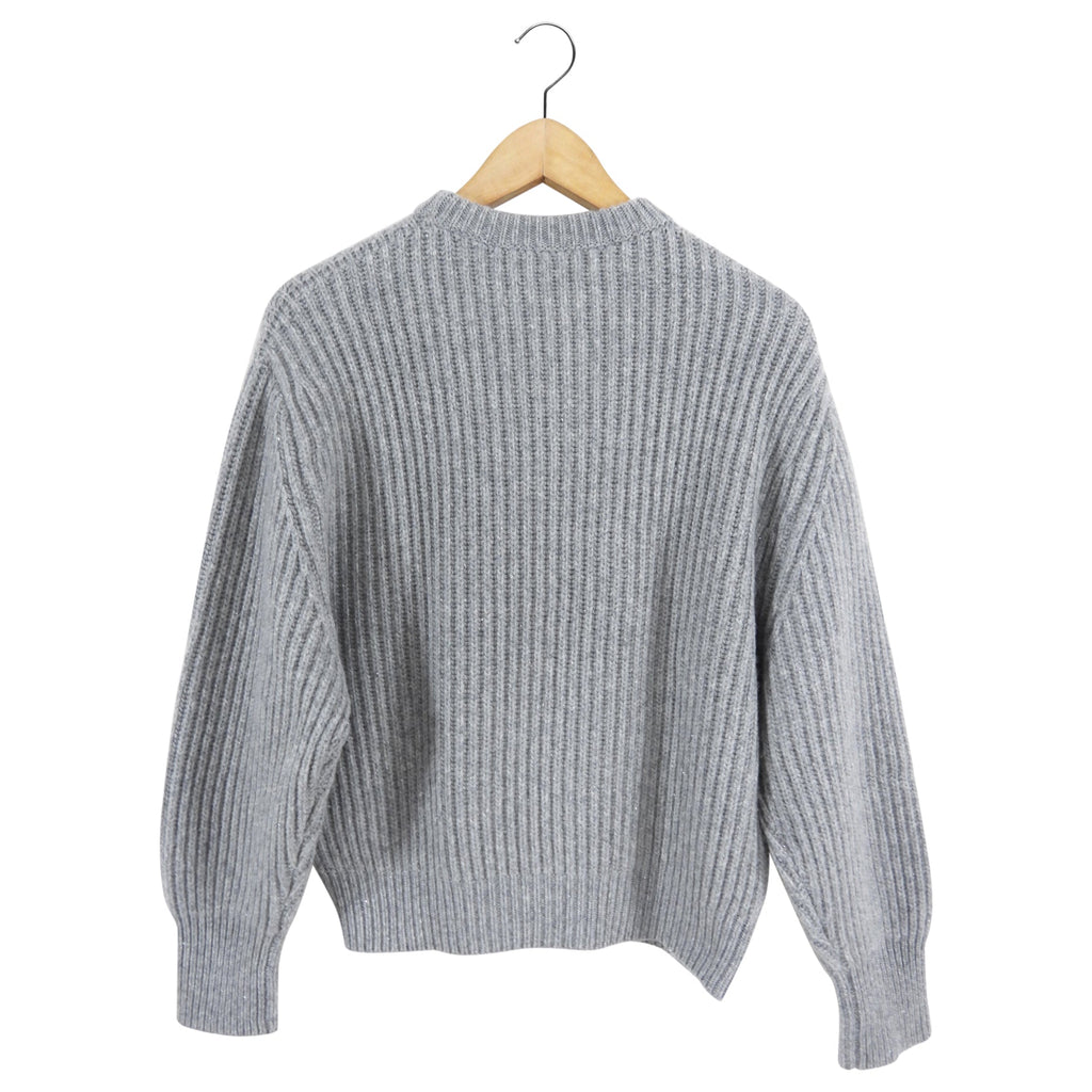 Brunello Cucinelli Light Grey Shimmer Cashmere Sweater - S