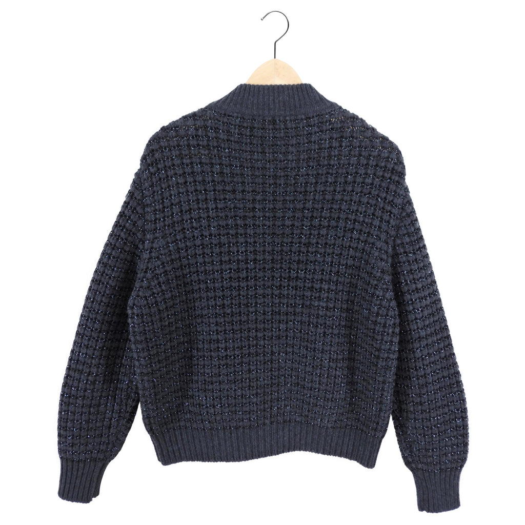 Brunello Cucinelli Charcoal Grey Shimmer Knit Zip Sweater - S