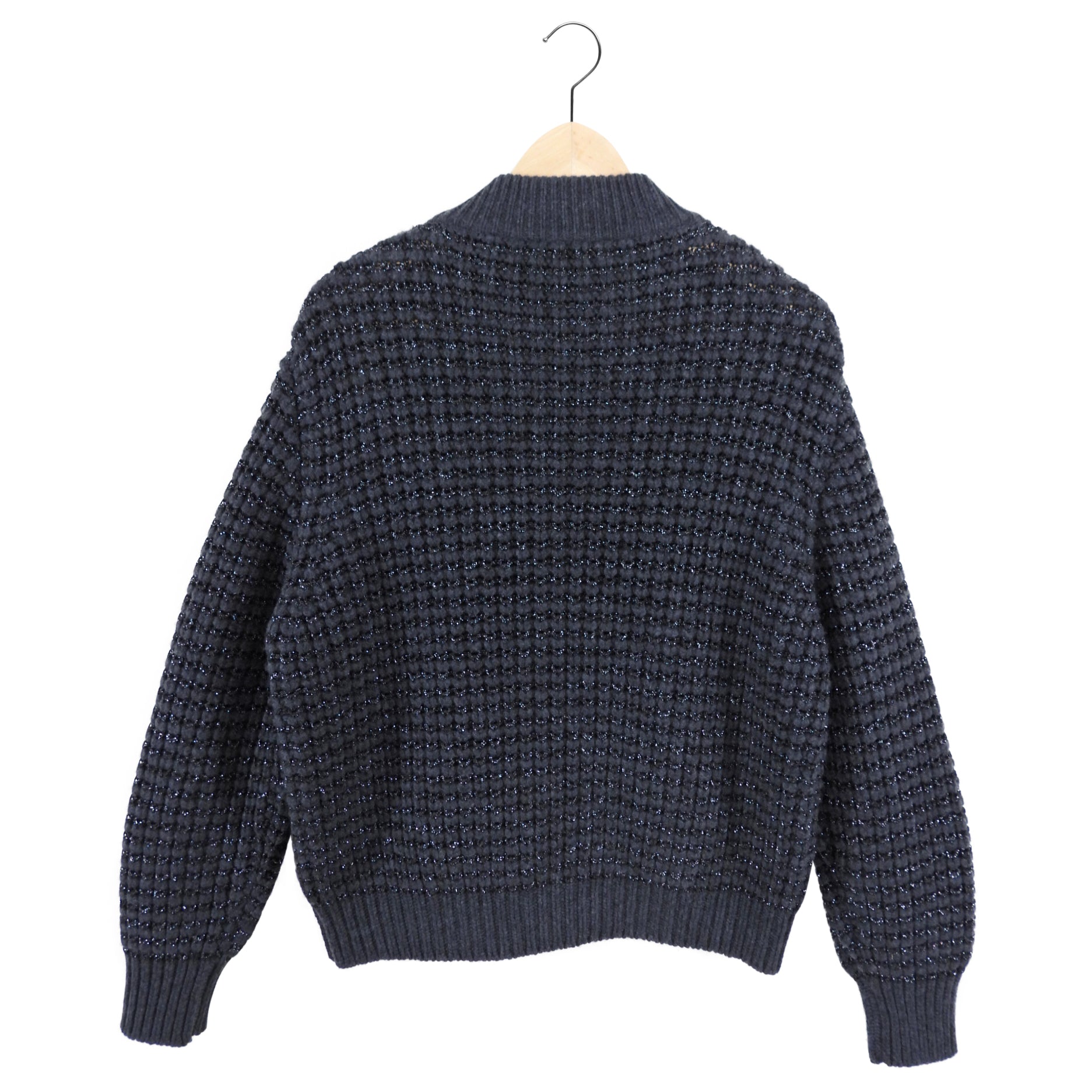 Brunello Cucinelli Charcoal Grey Shimmer Knit Zip Sweater - S