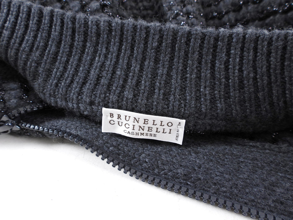 Brunello Cucinelli Charcoal Grey Shimmer Knit Zip Sweater - S