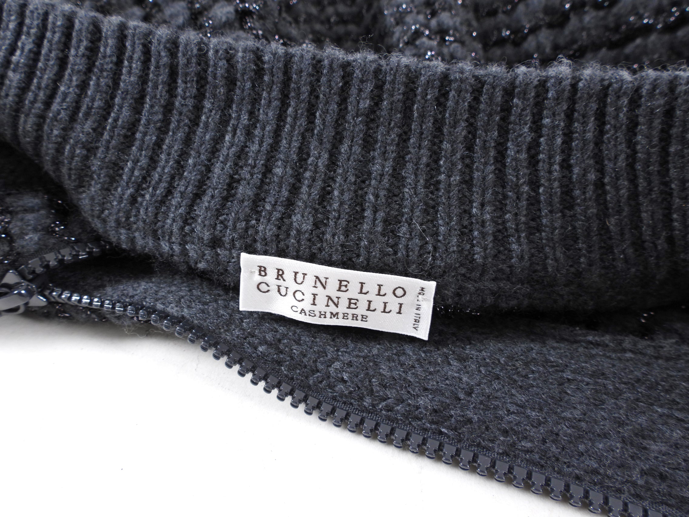 Brunello Cucinelli Charcoal Grey Shimmer Knit Zip Sweater - S
