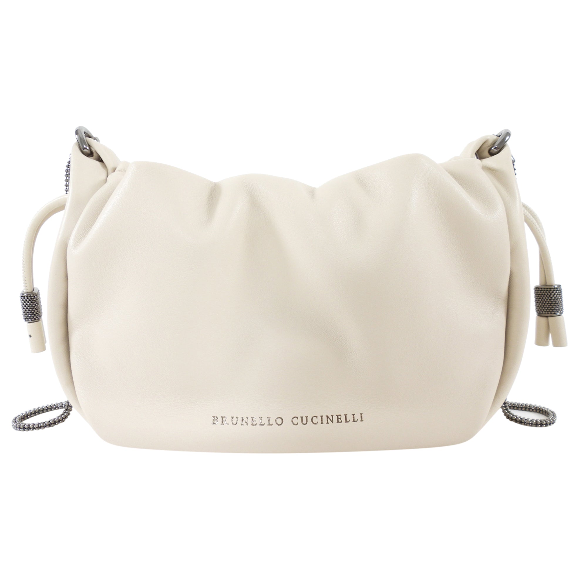 Brunello Cucinelli Mini Mellow Ivory Leather Bucket Bag