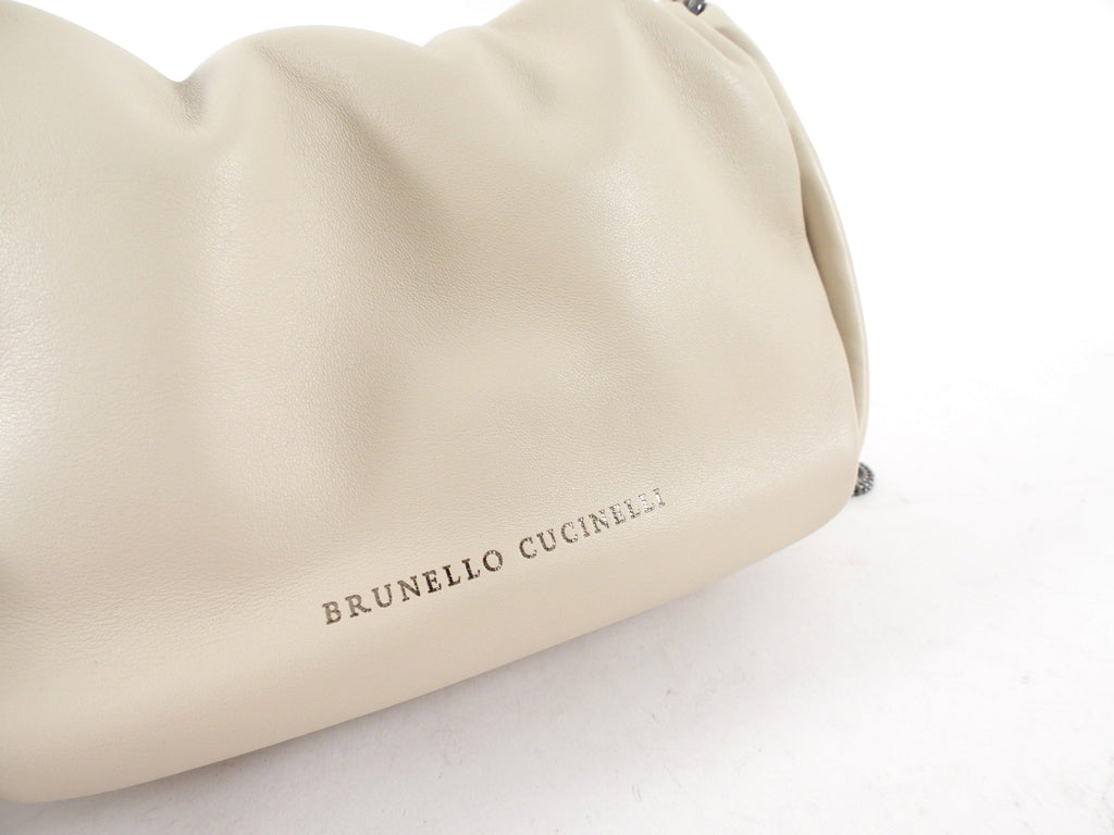 Brunello Cucinelli Mini Mellow Ivory Leather Bucket Bag