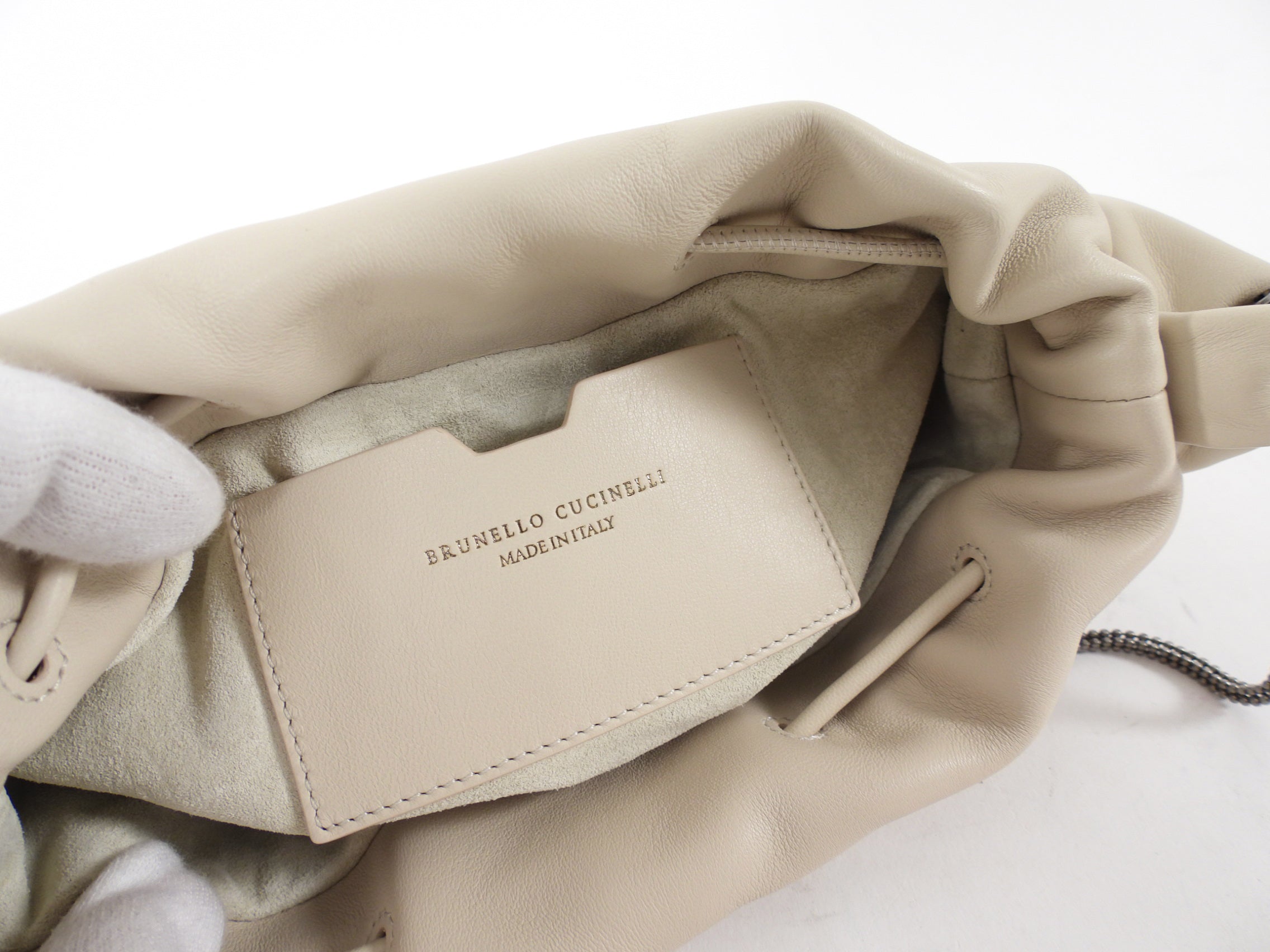 Brunello Cucinelli Mini Mellow Ivory Leather Bucket Bag
