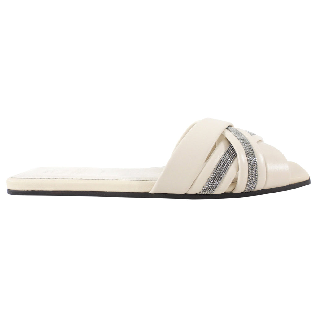 Brunello Cucinelli Ecru Monili Crossover Flat Sandals - 37
