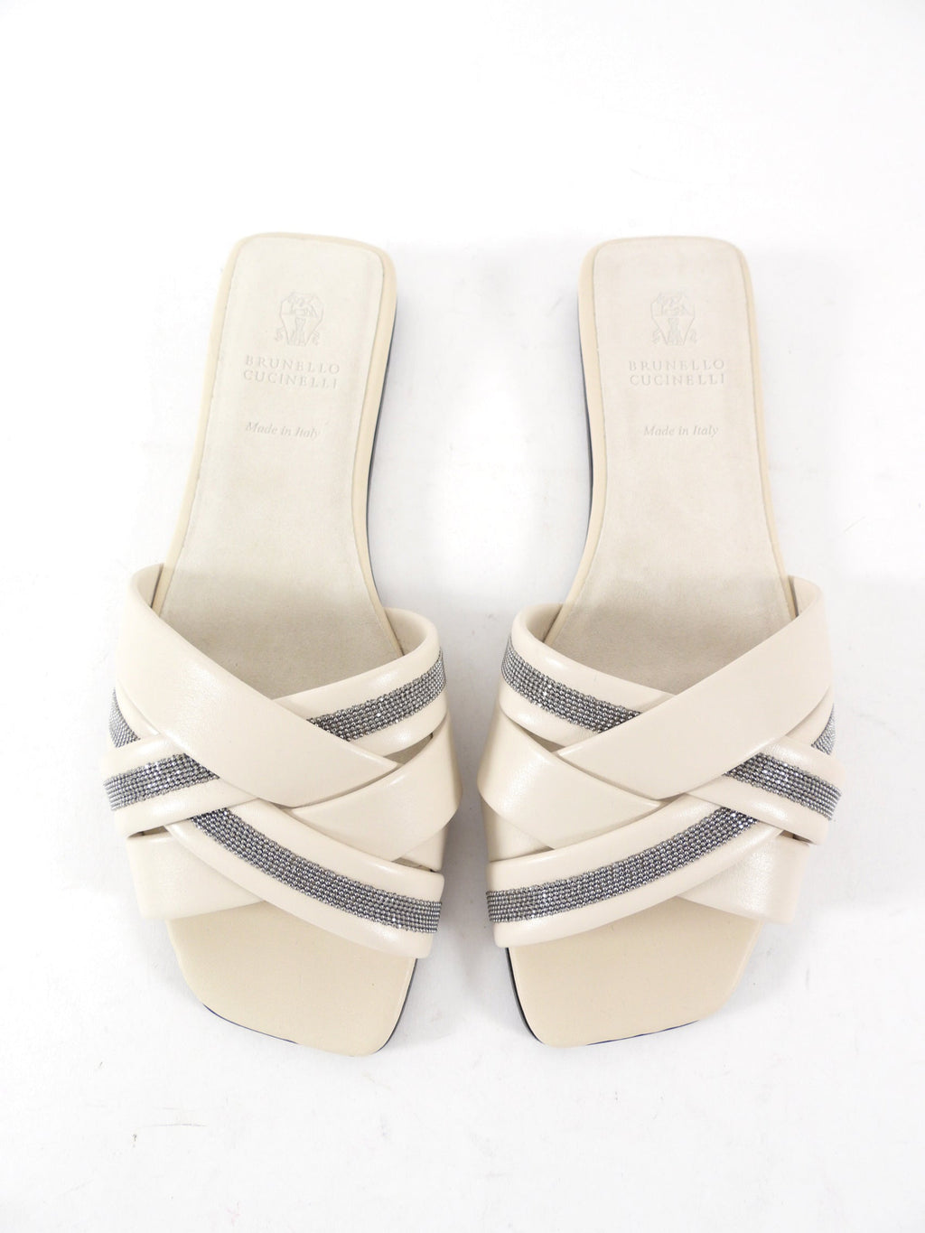 Brunello Cucinelli Ecru Monili Crossover Flat Sandals - 37