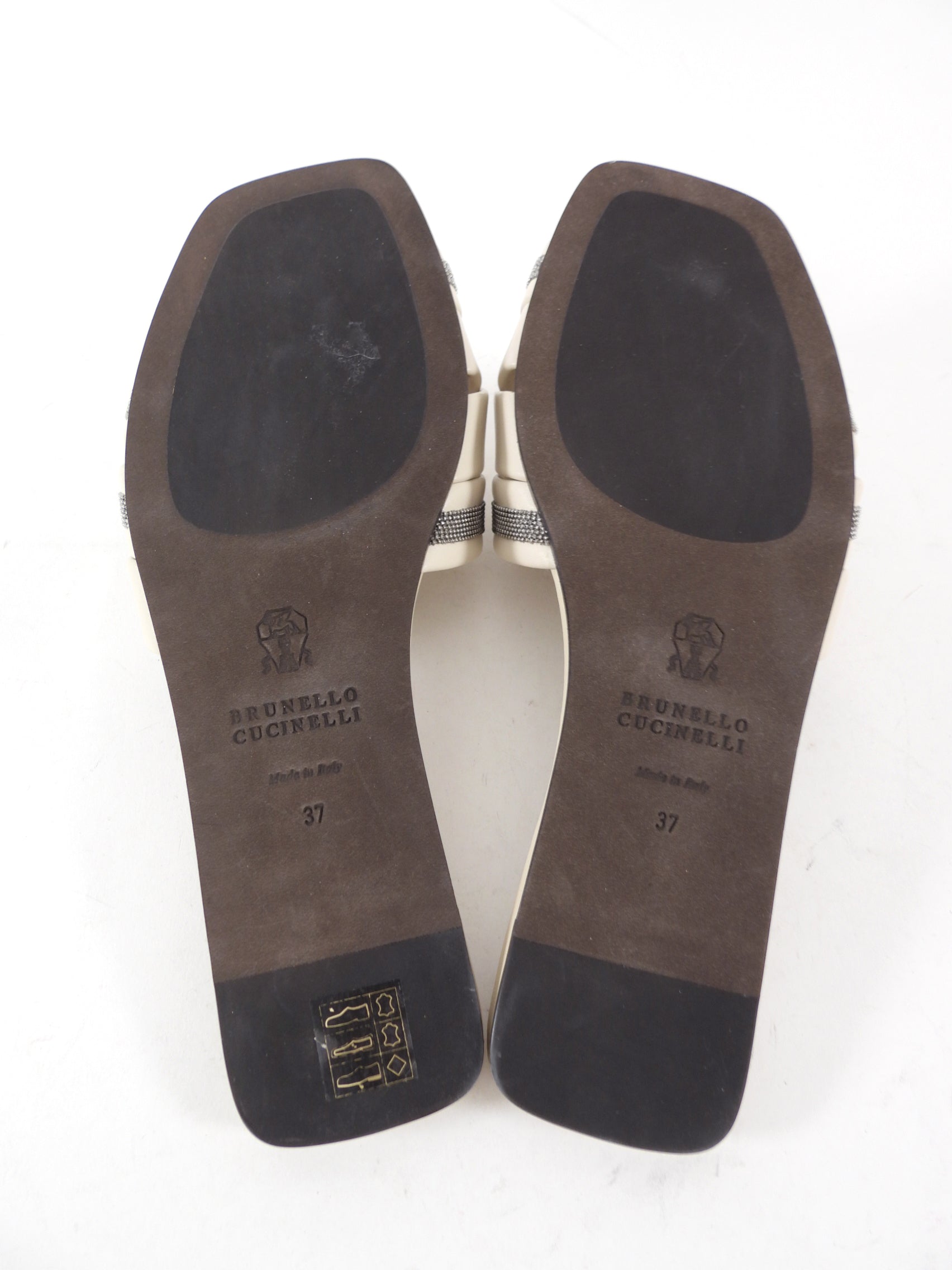 Brunello Cucinelli Ecru Monili Crossover Flat Sandals - 37