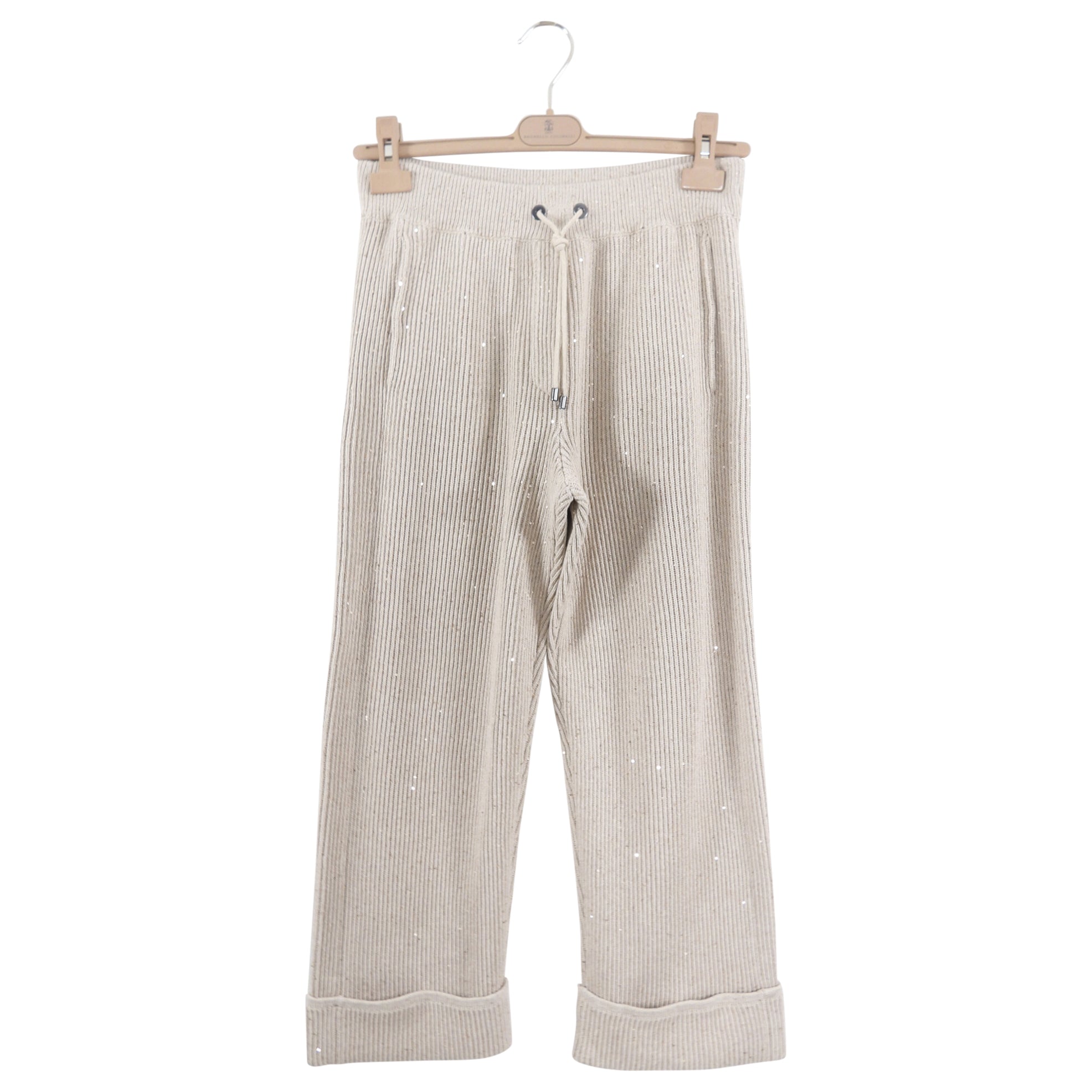 Brunello Cucinelli Beige Knit Sequin Wide Leg Jogger Pants - S (6)