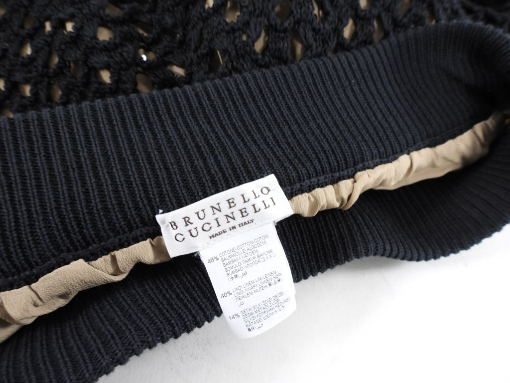 Brunello Cucinelli Black Open Knit Sequin Wide Leg Jogger Pants - S (4/6)