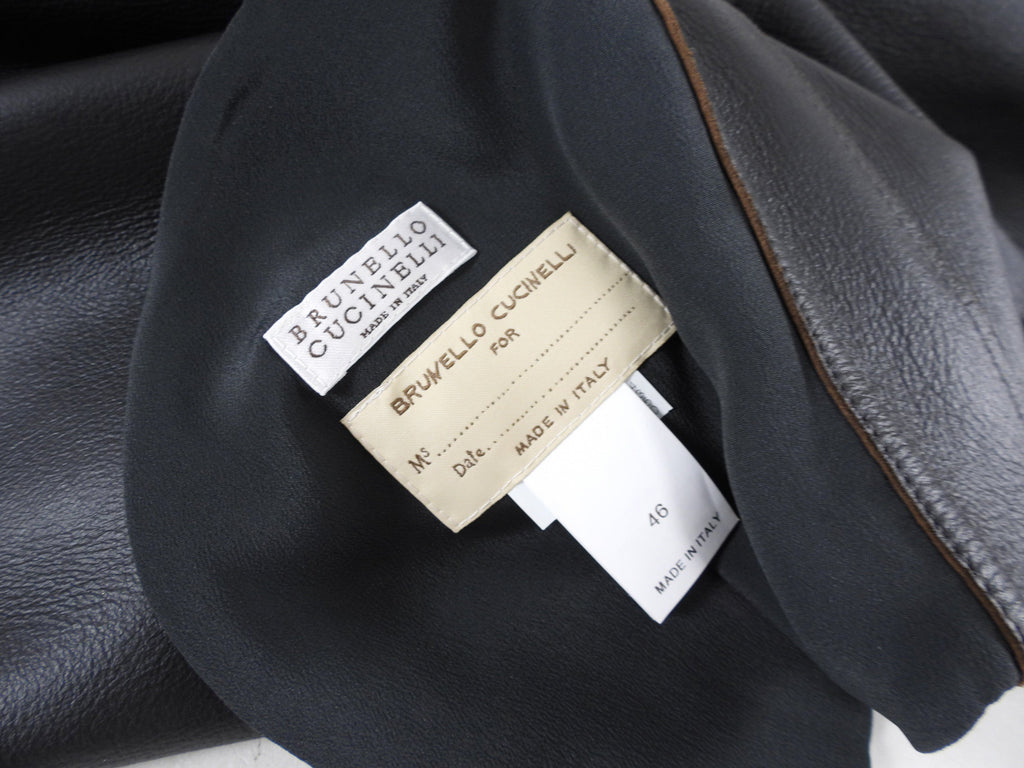 Brunello Cucinelli Black and Brown Reversible Leather Zip Coat - IT46 / USA L