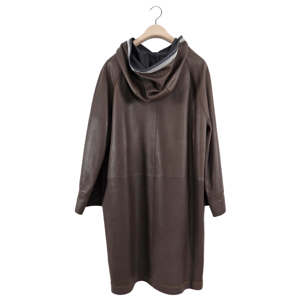 Brunello Cucinelli Black and Brown Reversible Leather Zip Coat - IT46 / USA L