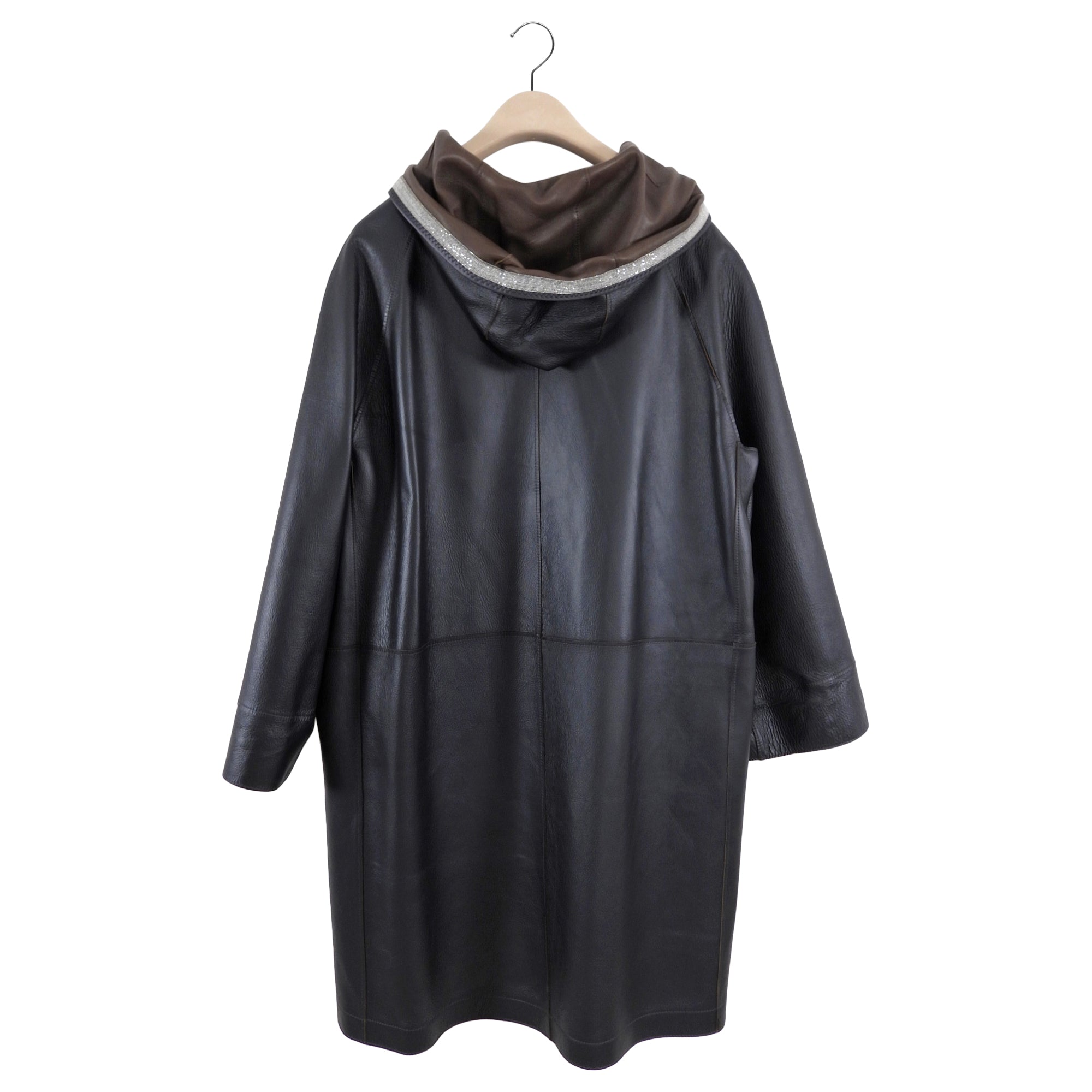 Brunello Cucinelli Black and Brown Reversible Leather Zip Coat - IT46 / USA L