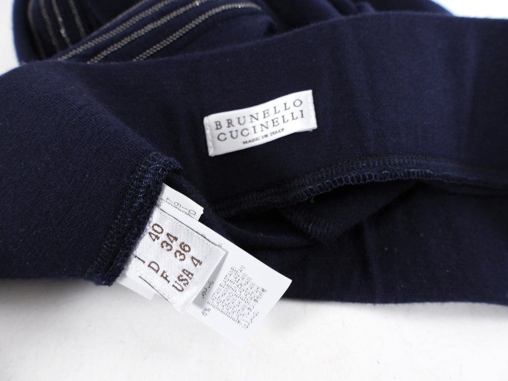 Brunello Cucinelli Navy Wool Monili Bead Leggings - IT40 / USA 4