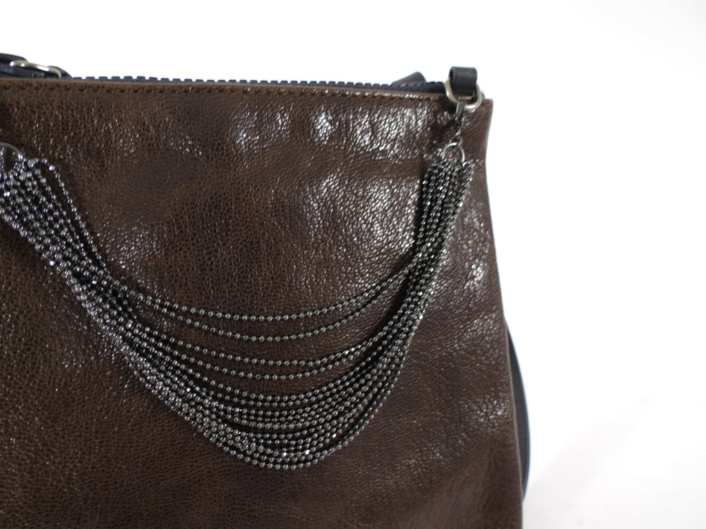 Brunello Cucinelli Dark Brown Leather Monili Mini Crossbody Pouch Bag