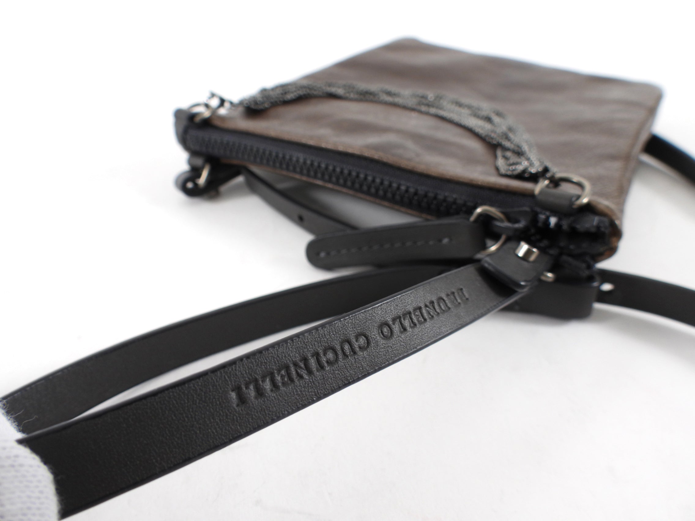 Brunello Cucinelli Dark Brown Leather Monili Mini Crossbody Pouch Bag