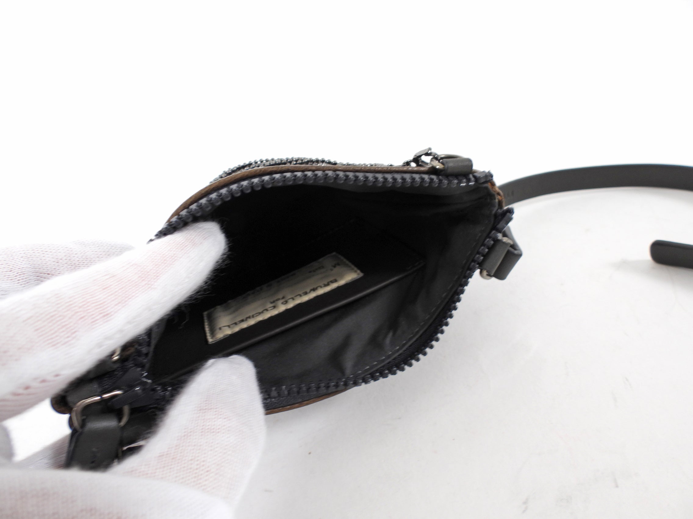 Brunello Cucinelli Dark Brown Leather Monili Mini Crossbody Pouch Bag