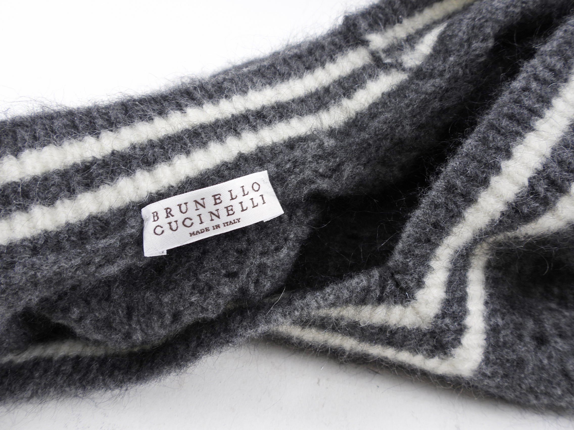 Brunello Cucinelli V Neck Grey Open Knit Mohair Blend Sweater