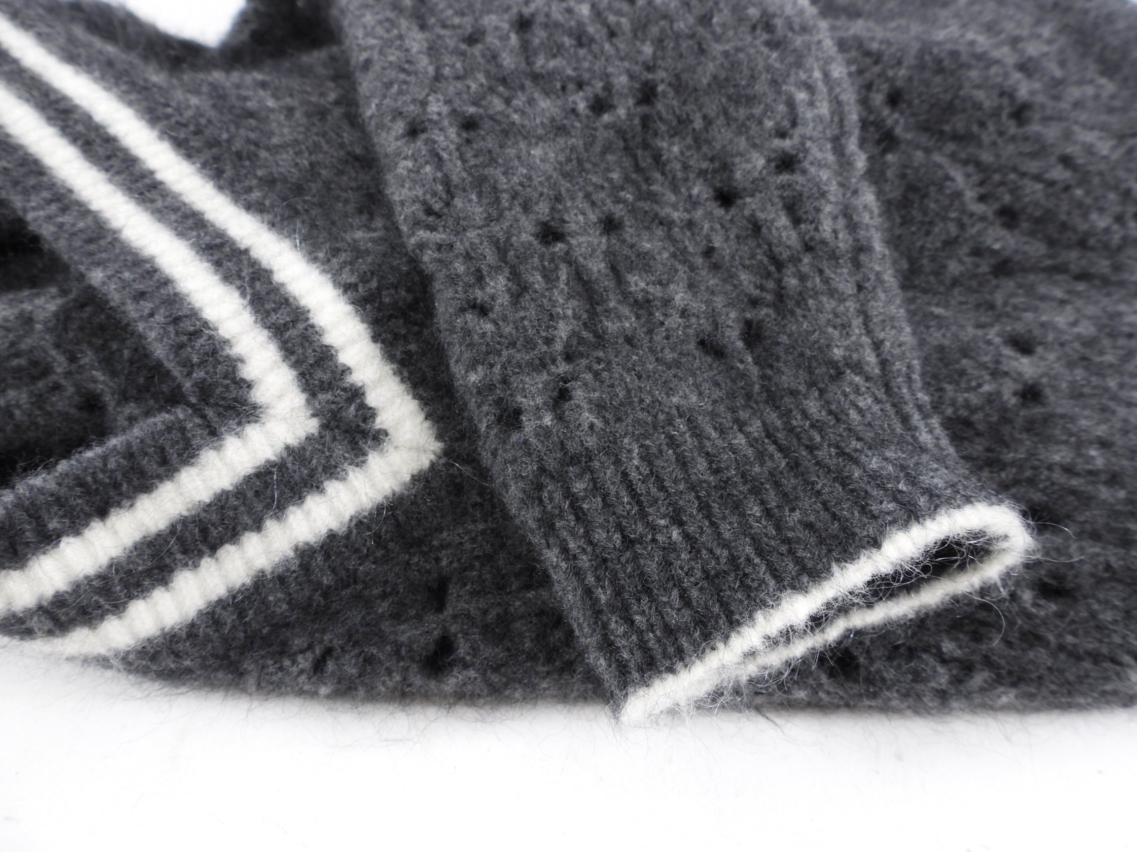 Brunello Cucinelli V Neck Grey Open Knit Mohair Blend Sweater
