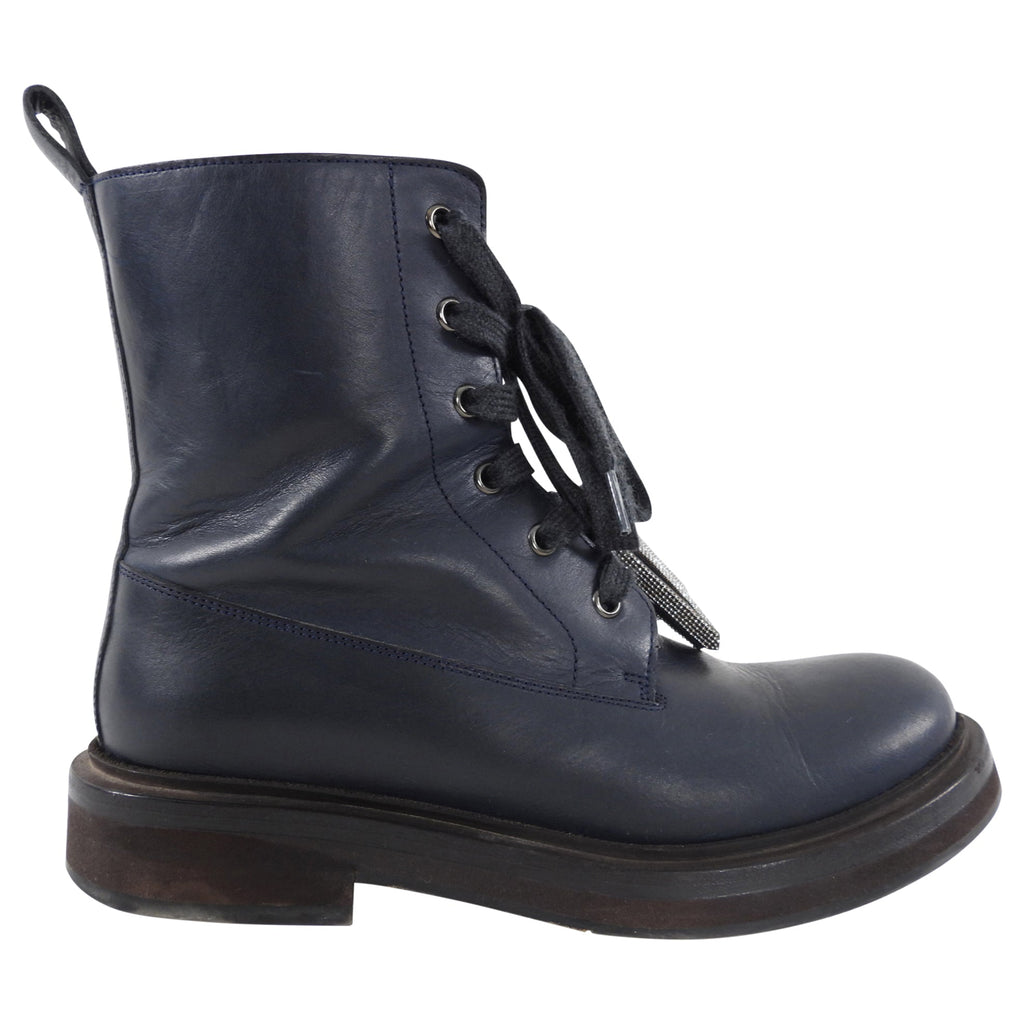 Brunello Cucinelli Dark Midnight Monili Tassel Ankle Boots - 38.5