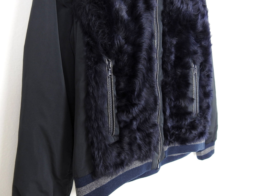 Brunello Cucinelli Navy Curly Lamb Fur Bomber Jacket