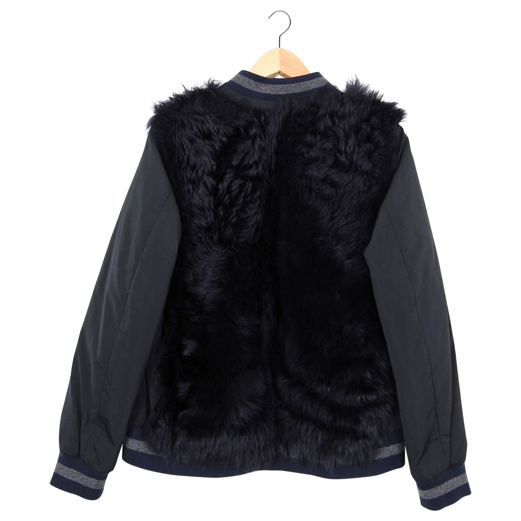 Brunello Cucinelli Navy Curly Lamb Fur Bomber Jacket