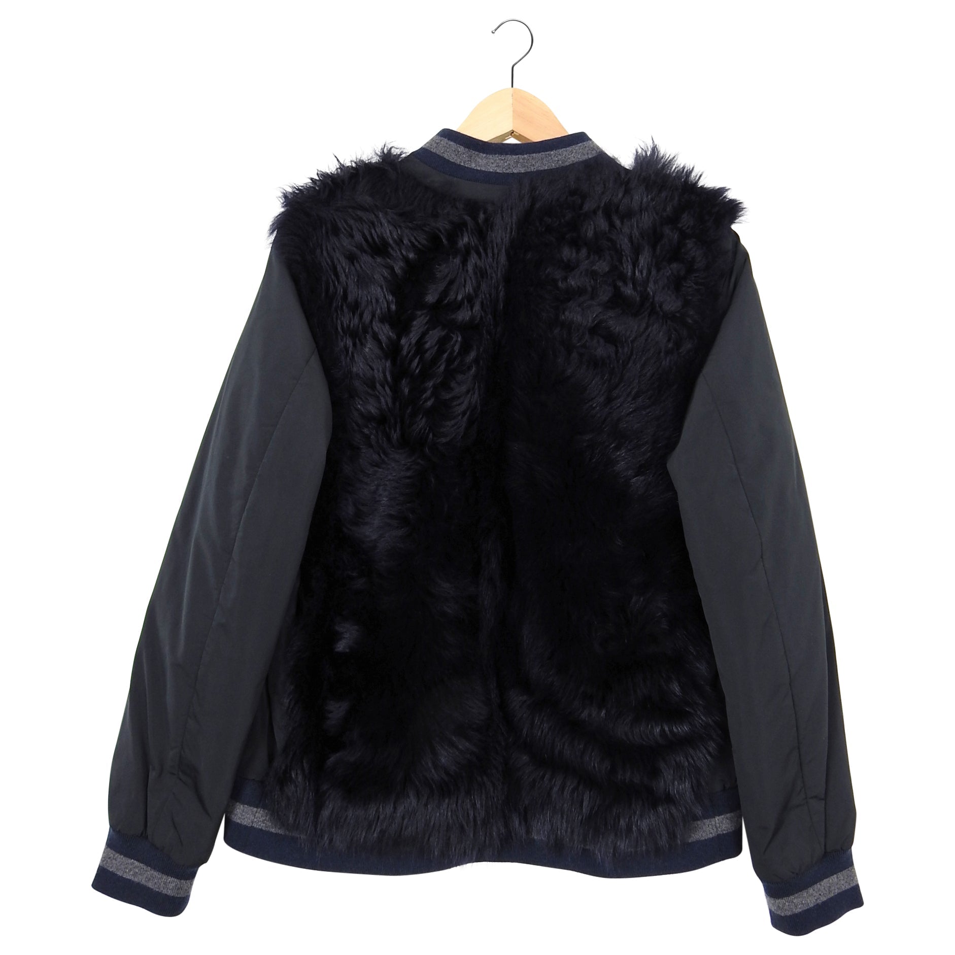 Brunello Cucinelli Navy Curly Lamb Fur Bomber Jacket