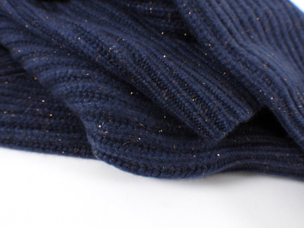 Brunello Cucinelli Navy Metallic Fleck Cashmere Pullover Sweater - S
