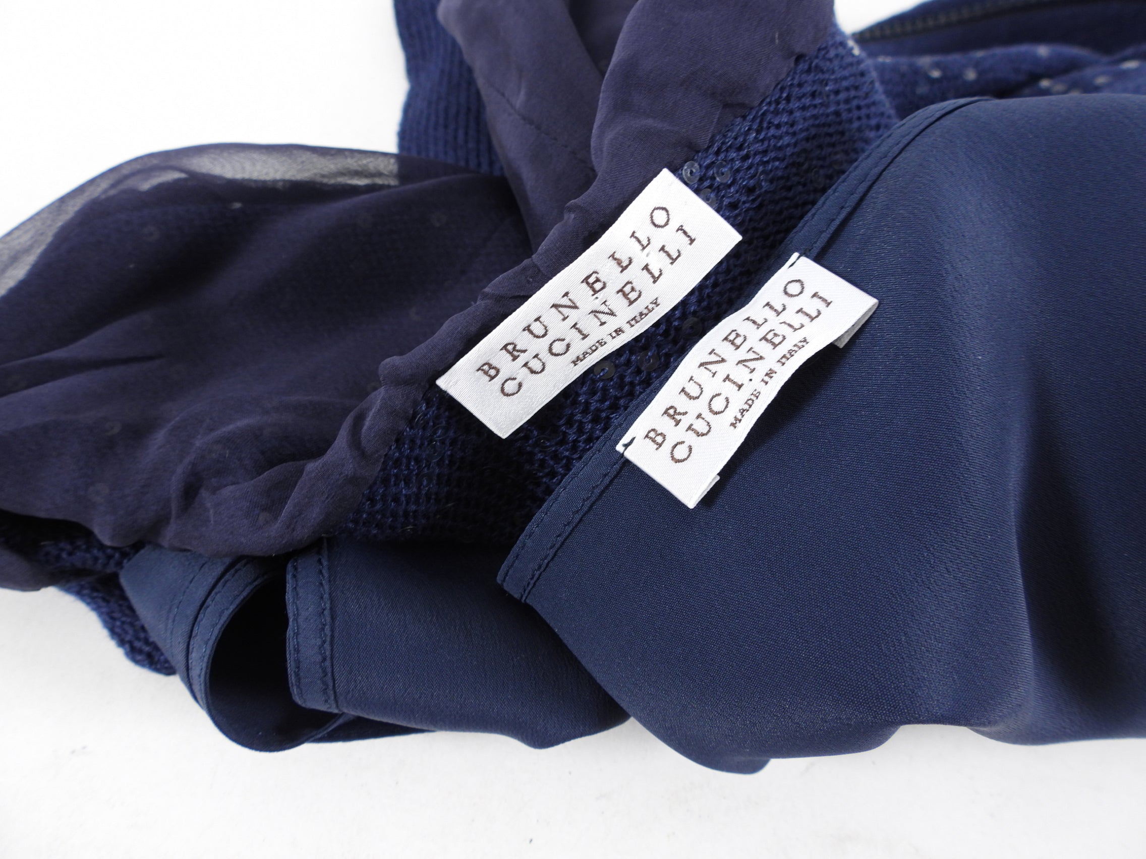 Brunello Cucinelli Navy Knit Sleeveless Zip Dress - M