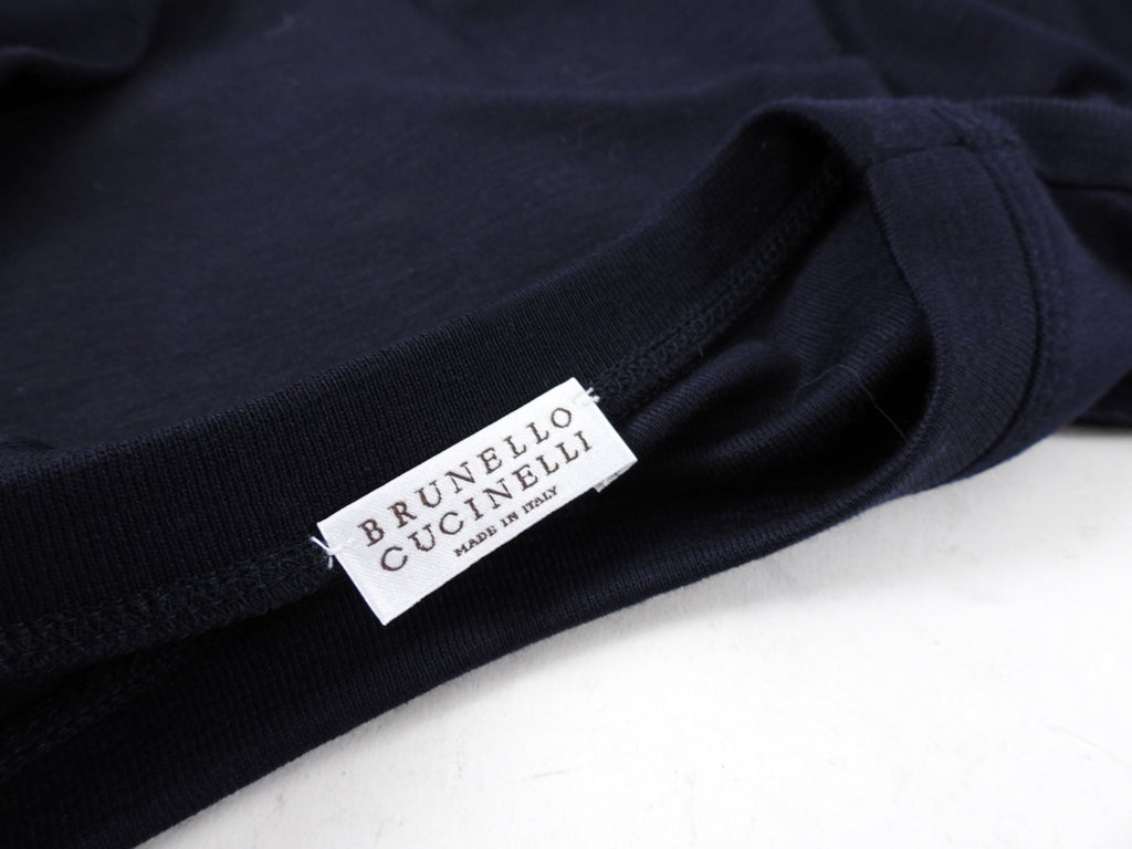 Brunello Cucinelli Navy Blue Long Sleeve Knit Top with Monili Pocket - 6