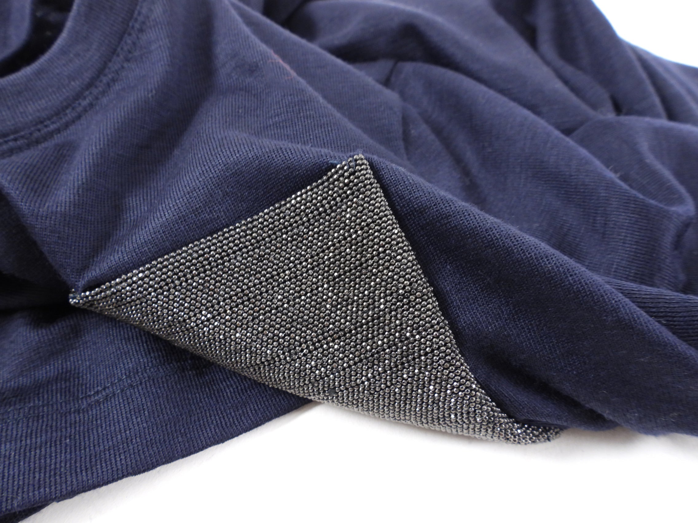 Brunello Cucinelli Navy Blue Long Sleeve Knit Top with Monili Pocket - 6