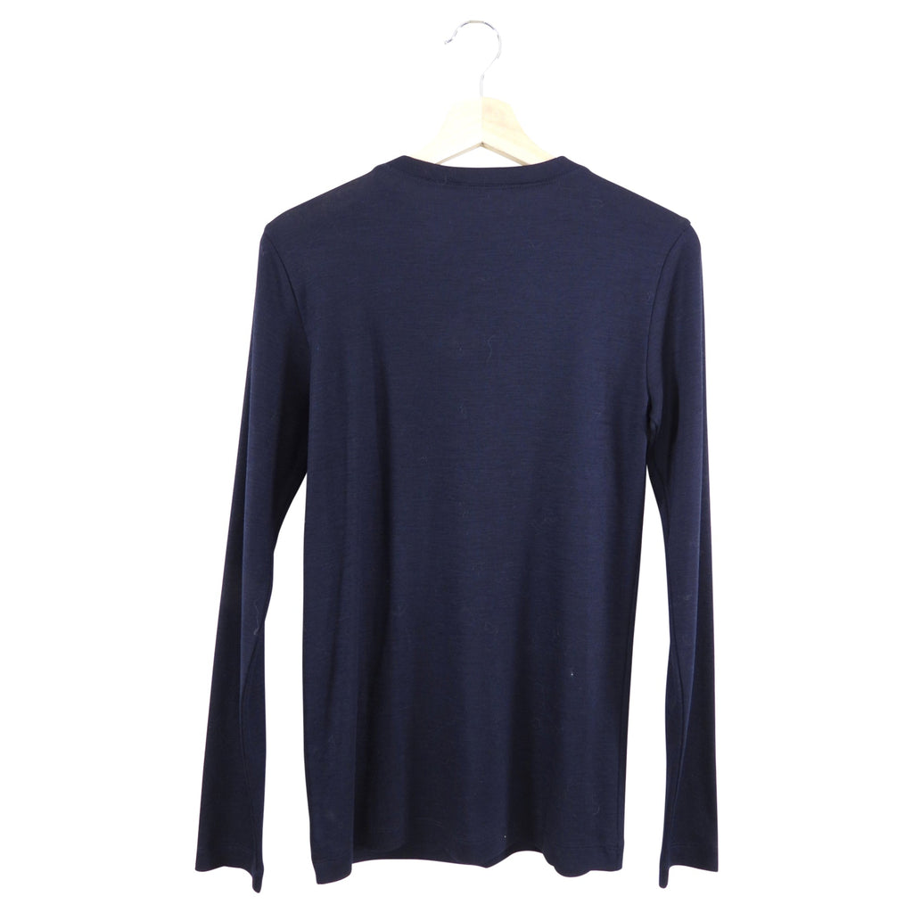 Brunello Cucinelli Navy Blue Long Sleeve Knit Top with Monili Pocket - 6