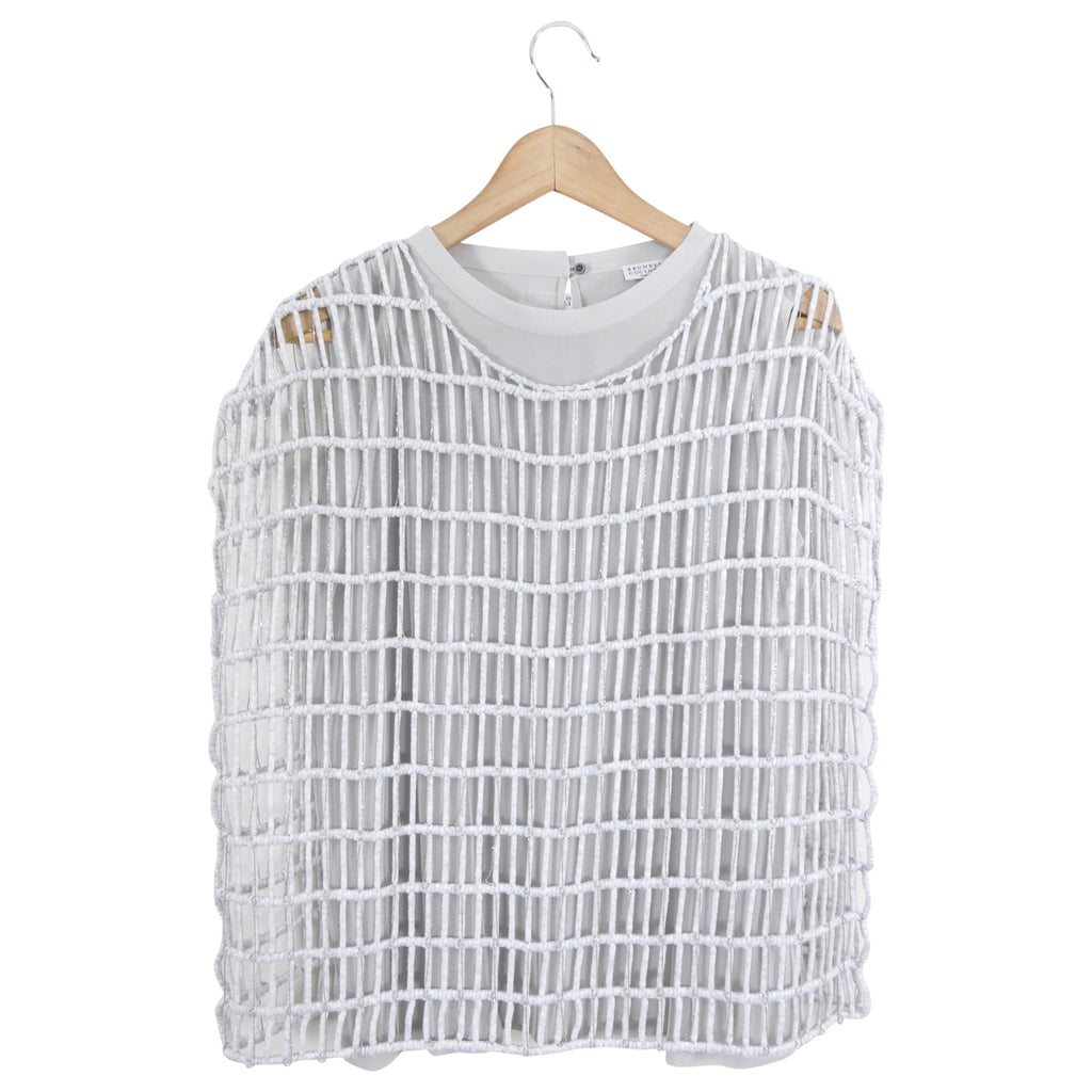 Brunello Cucinelli Dove Grey Caged Knit Chain Top - L (8/10)
