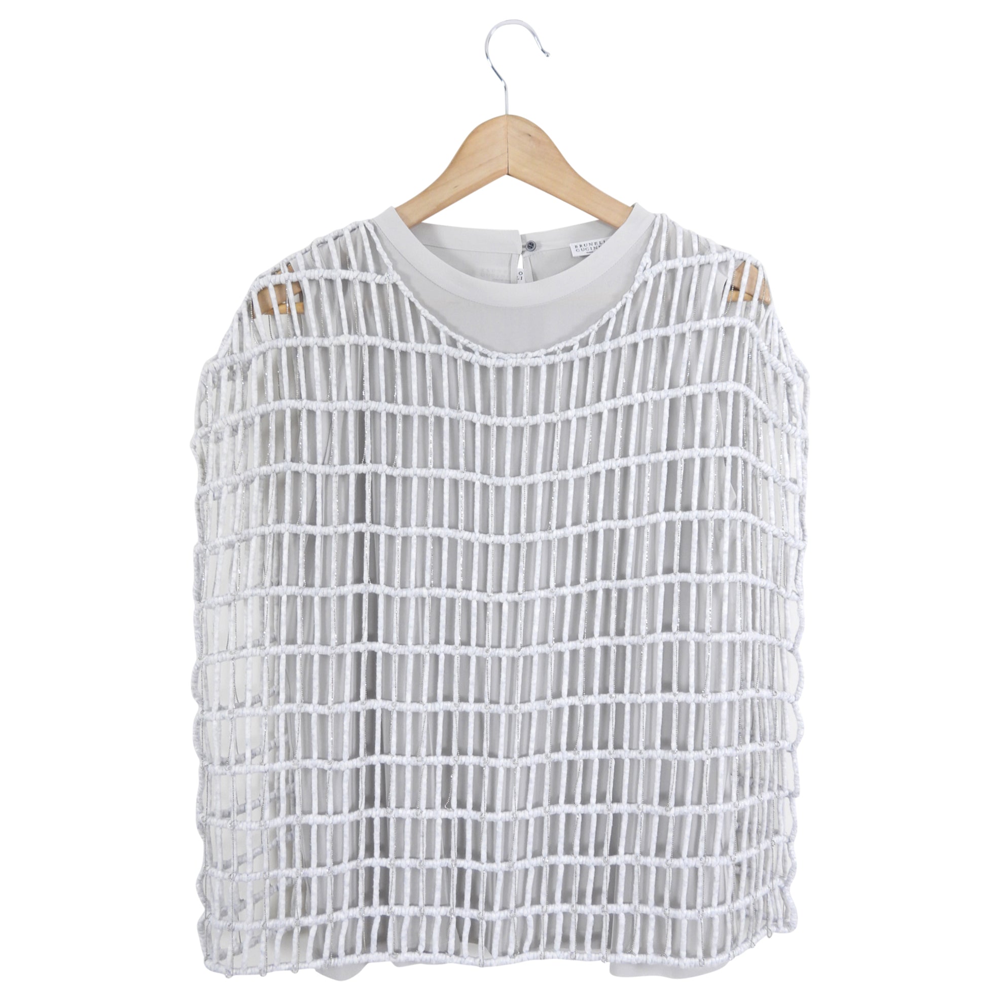 Brunello Cucinelli Dove Grey Caged Knit Chain Top - L (8/10)