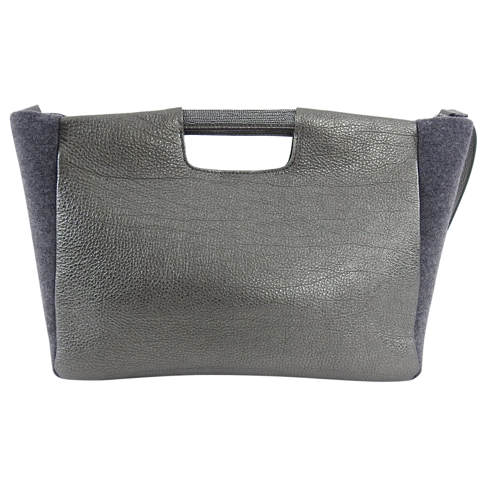 Brunello Cucinelli Grey Monili Bead Trim Small Tote Crossbody