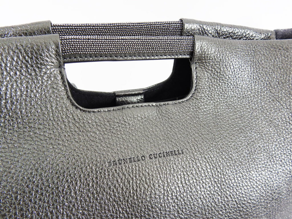 Brunello Cucinelli Grey Monili Bead Trim Small Tote Crossbody