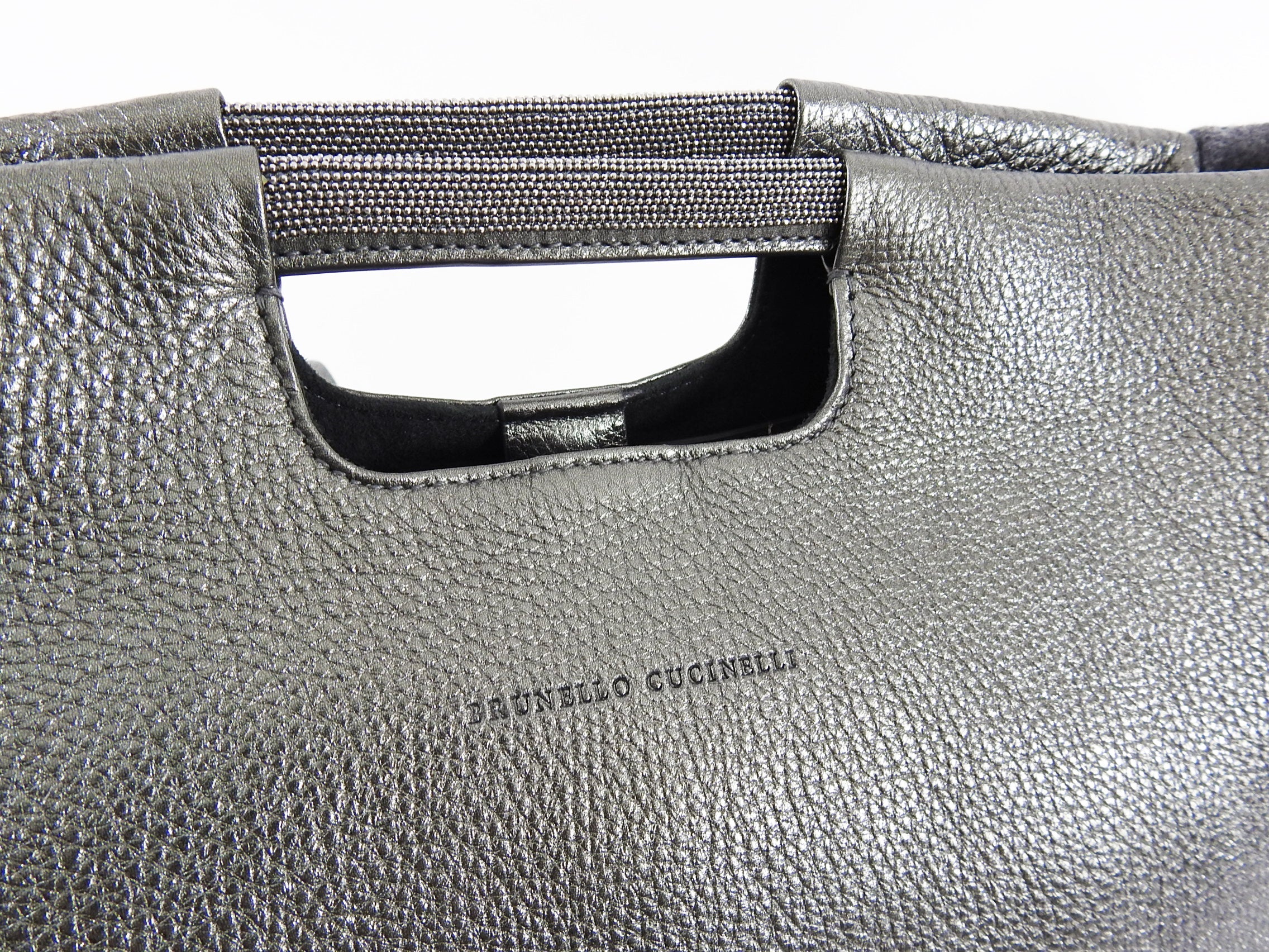 Brunello Cucinelli Grey Monili Bead Trim Small Tote Crossbody
